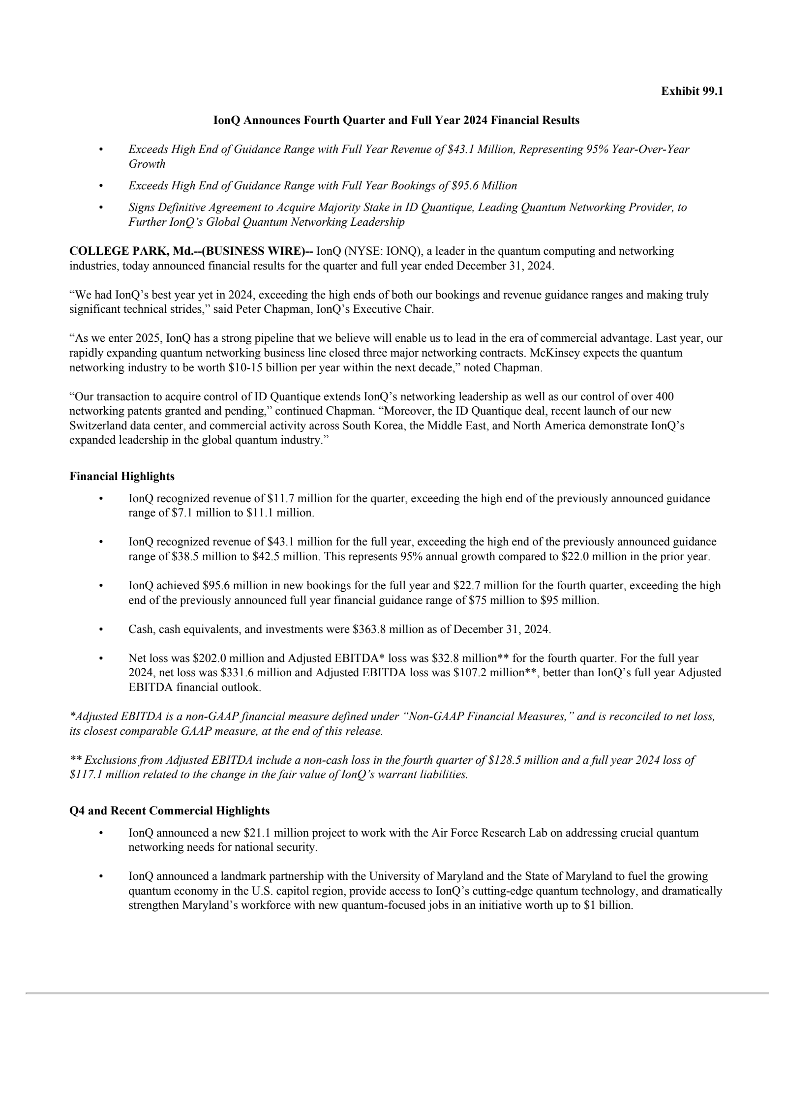 IonQ's Q4 2024 Press Release