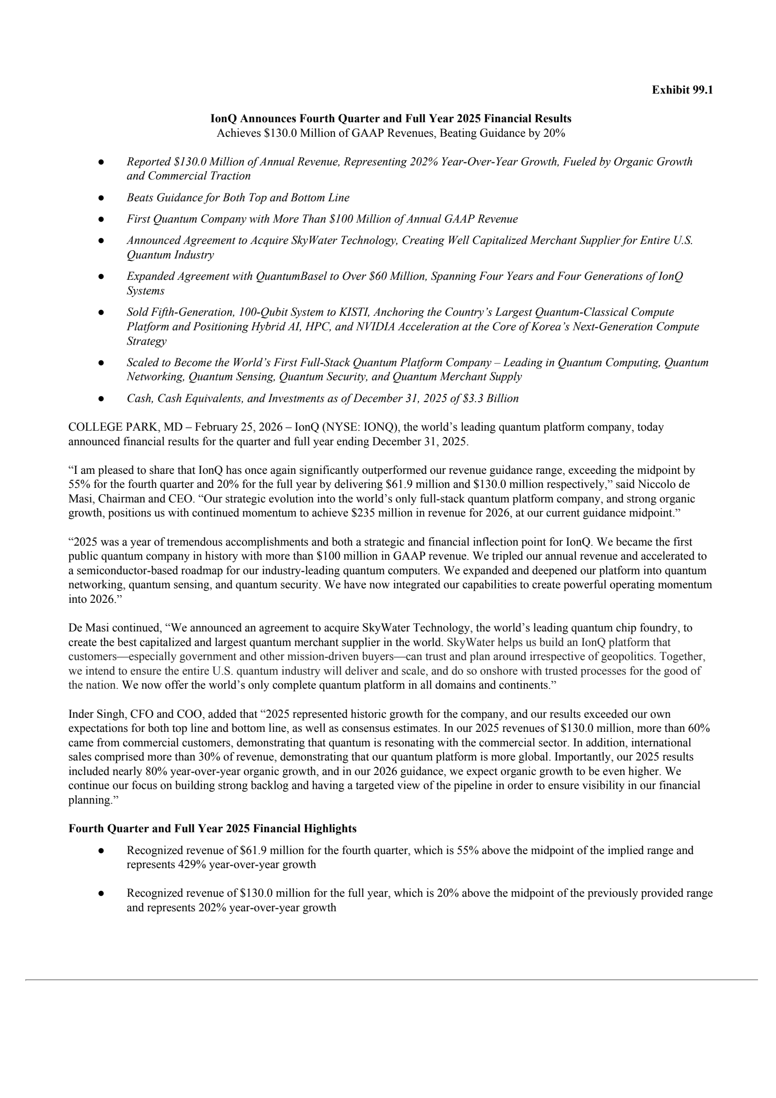 IonQ's Q4 2025 Press Release