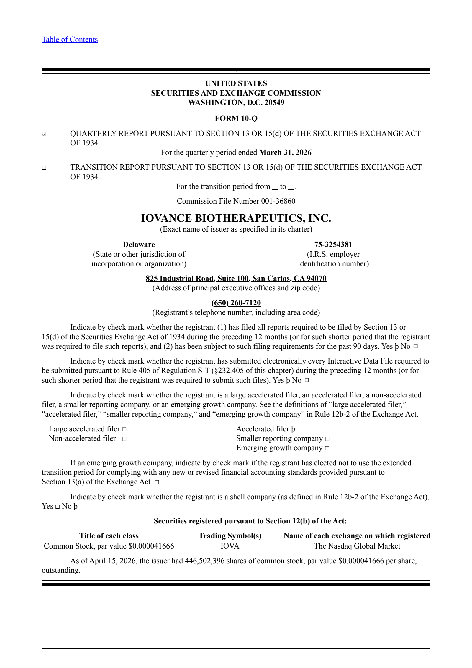 Iovance Biotherapeutics' Q1 2026 Quarterly report
