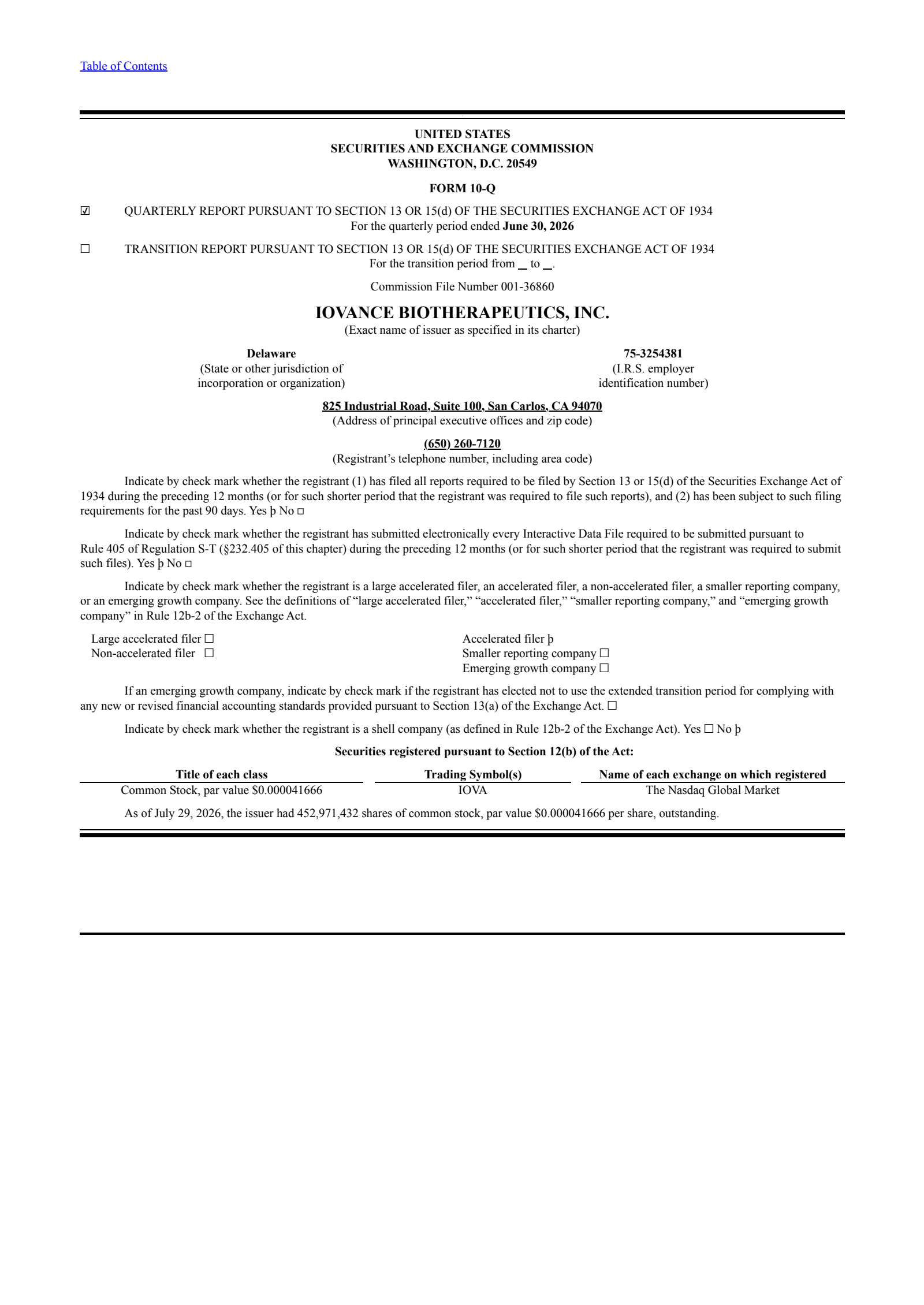 Iovance Biotherapeutics' Q2 2026 Quarterly report