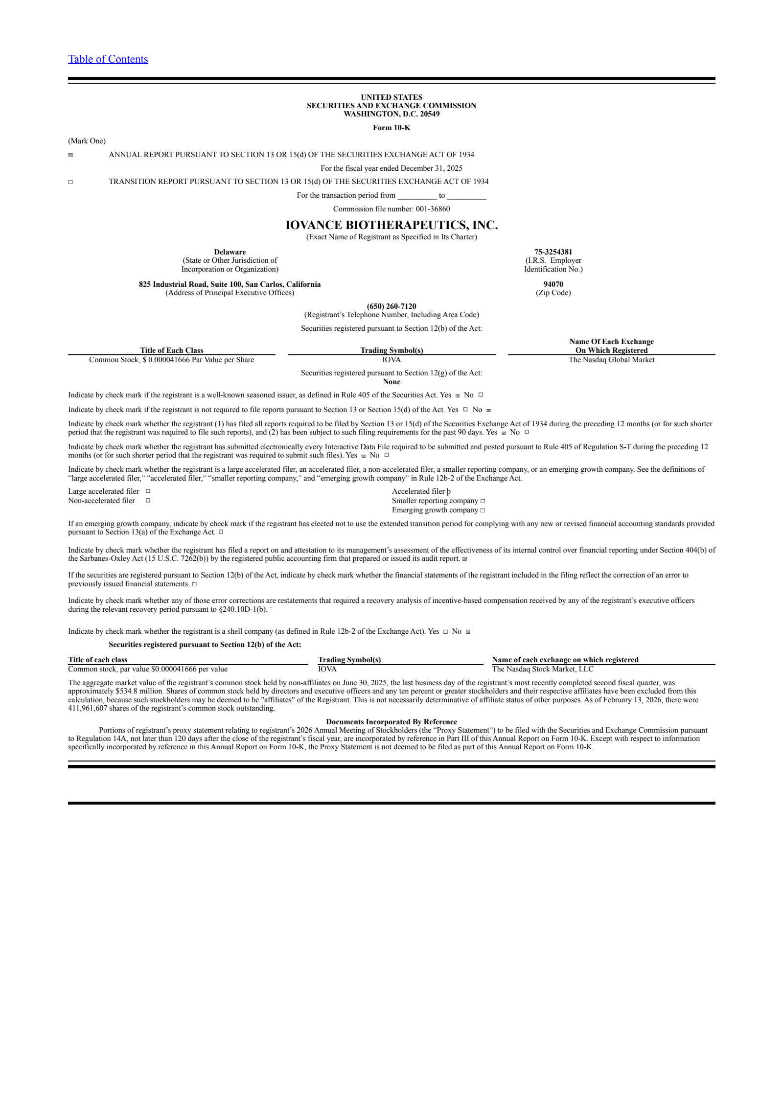 Iovance Biotherapeutics' Q4 2025 Annual report