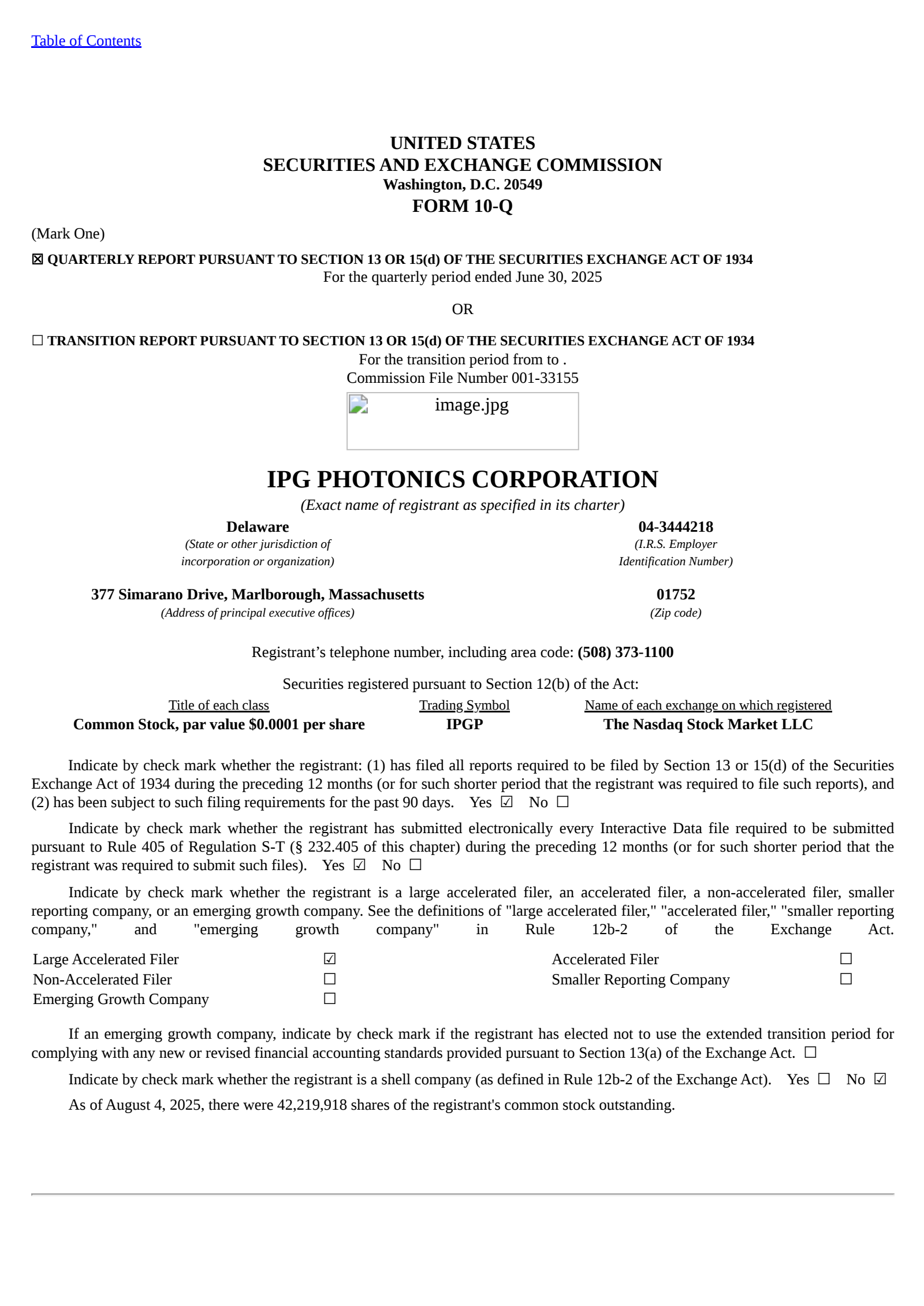 IPG Photonics' Q2 2025 Quarterly report
