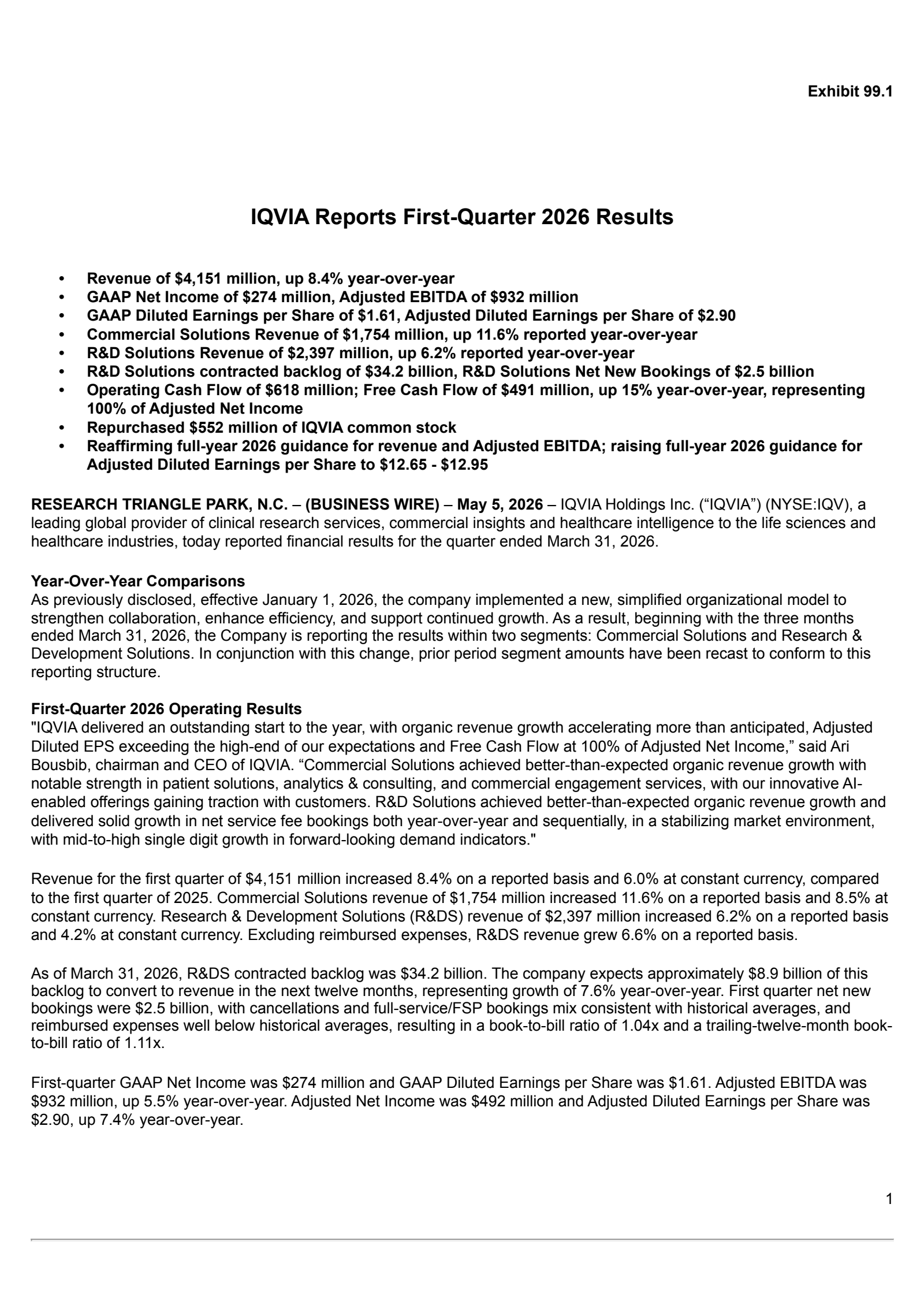 IQVIA's Q1 2026 Press Release