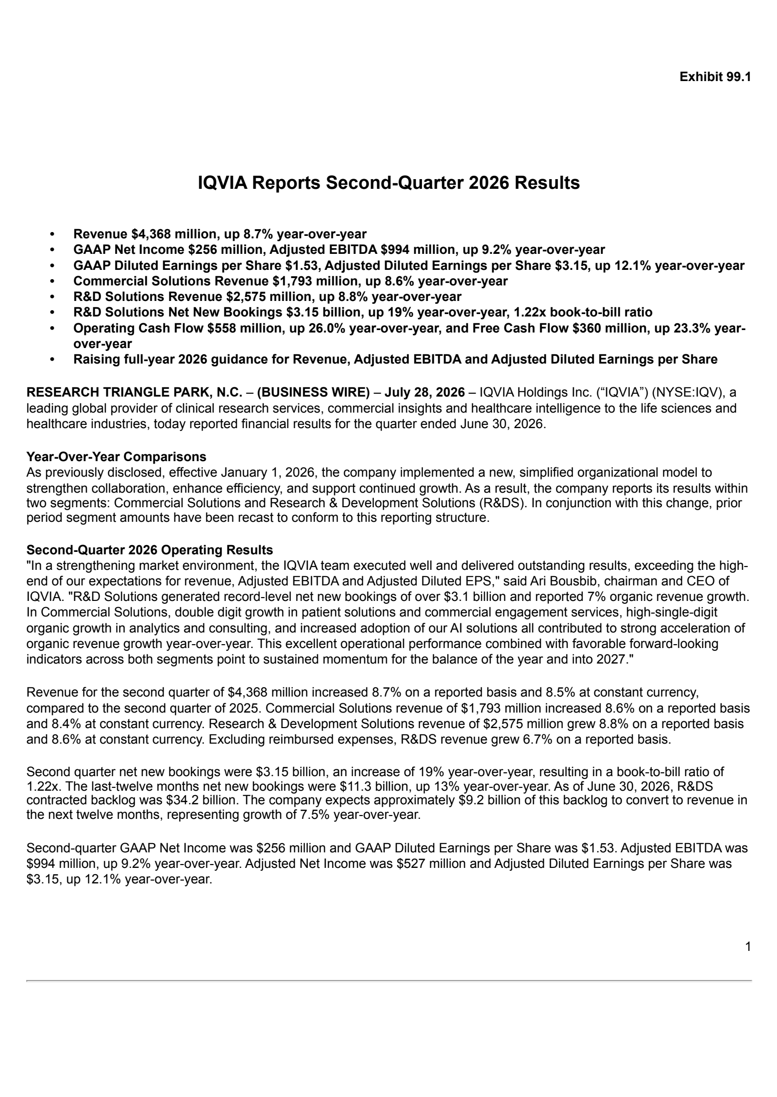 IQVIA's Q2 2026 Press Release