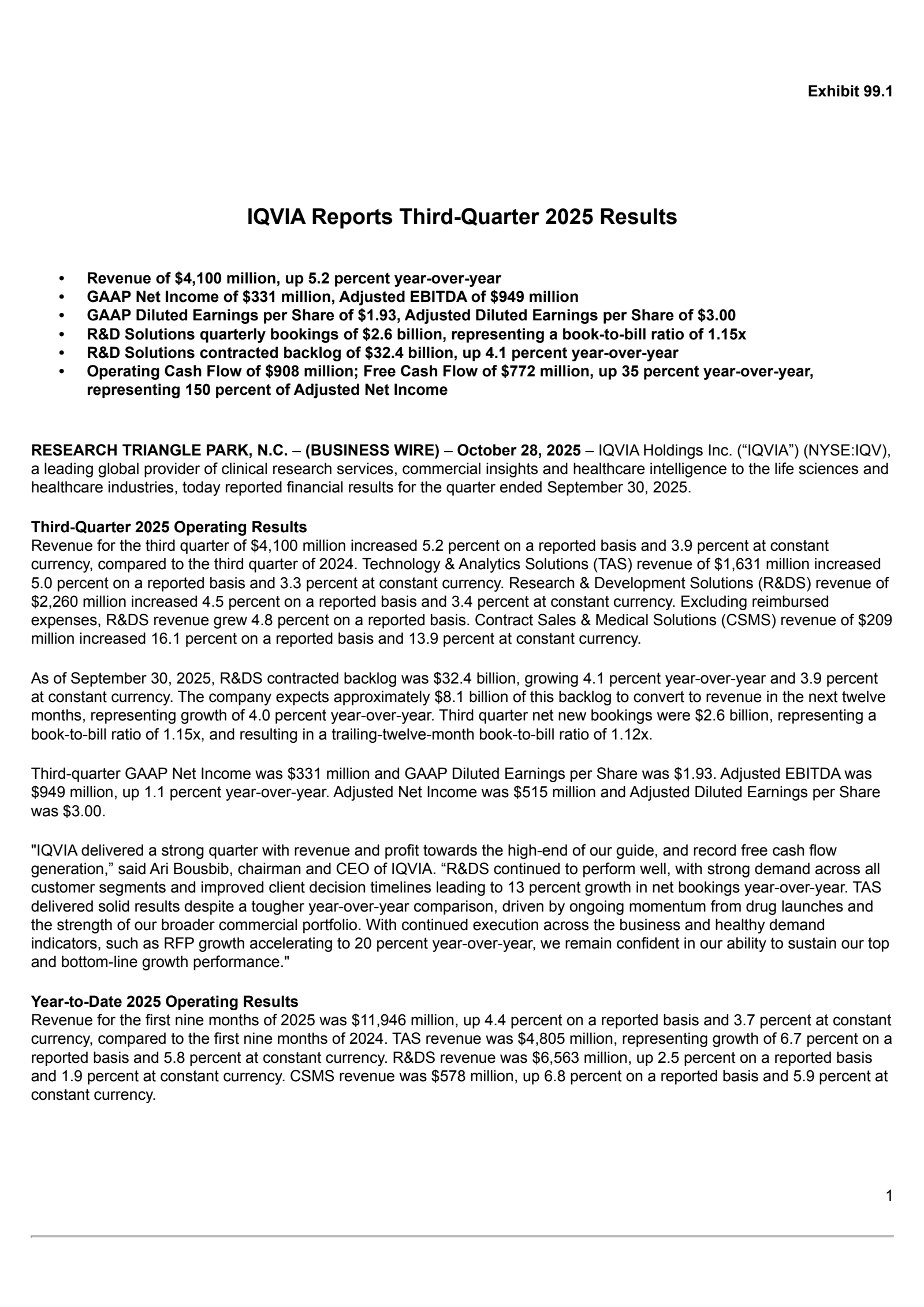 IQVIA's Q3 2025 Earnings Release