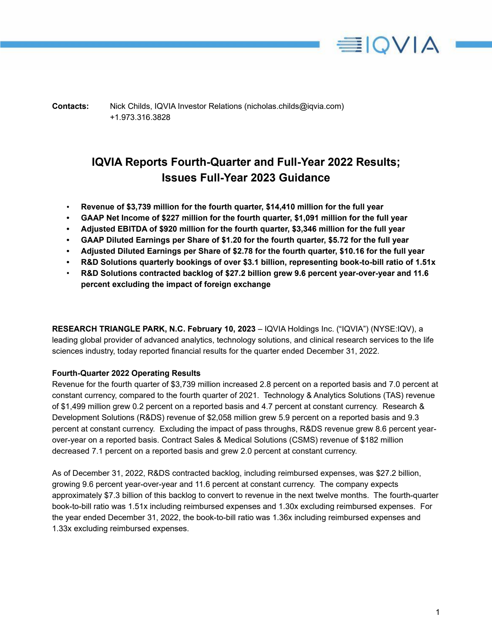 IQVIA's Q4 2022 Press Release