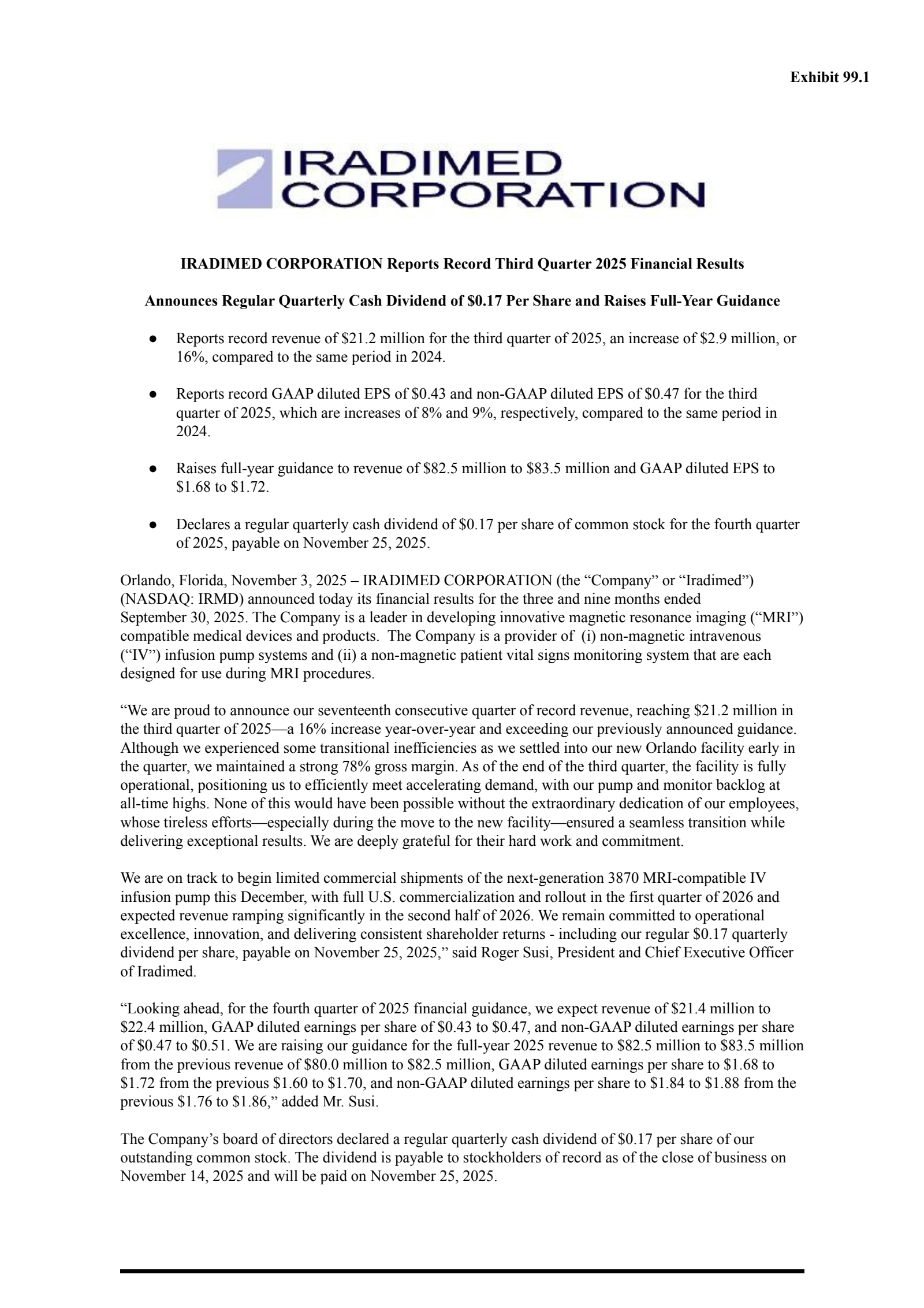 iRadimed's Q3 2025 Earnings Release