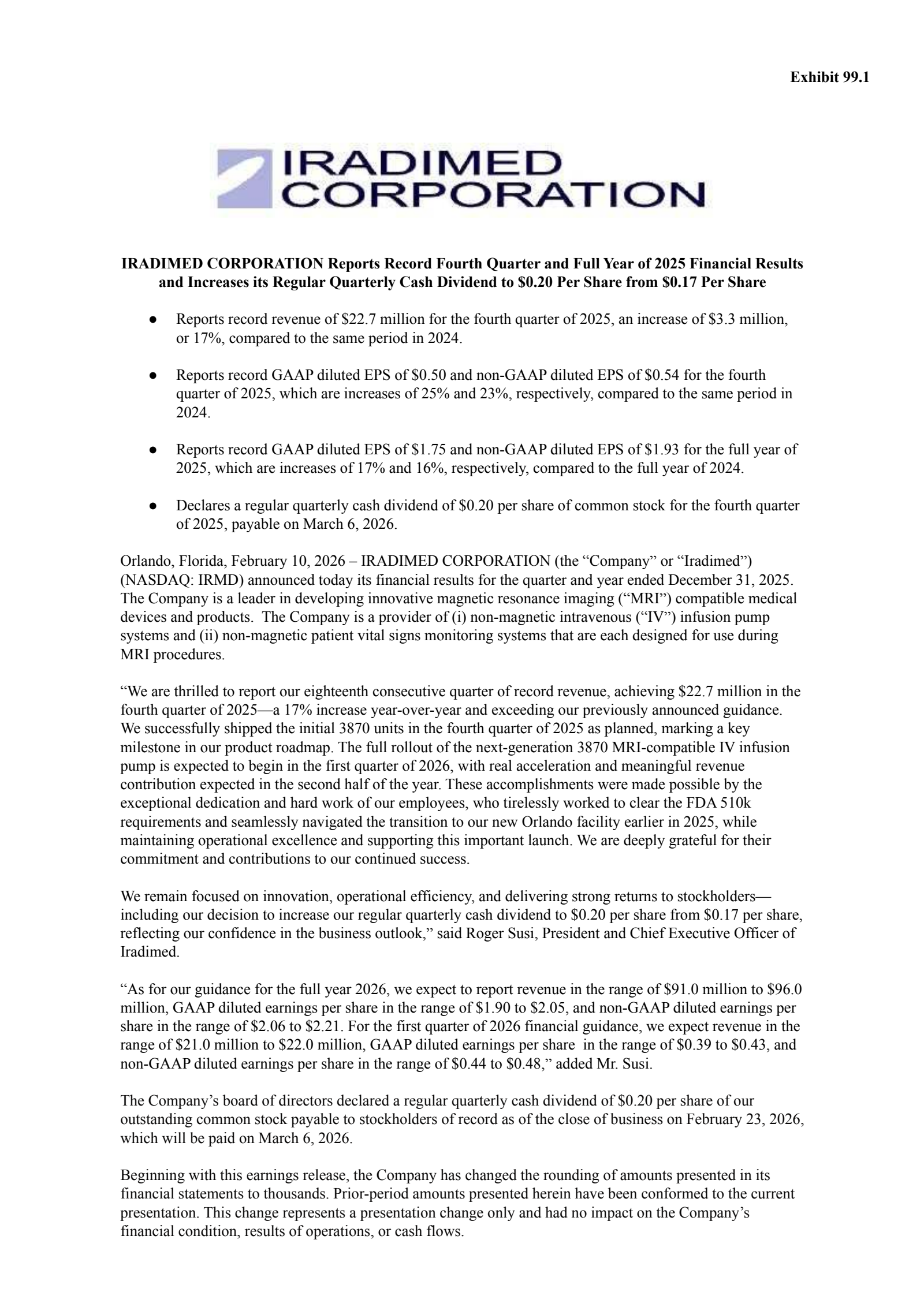 iRadimed's Q4 2025 Press Release