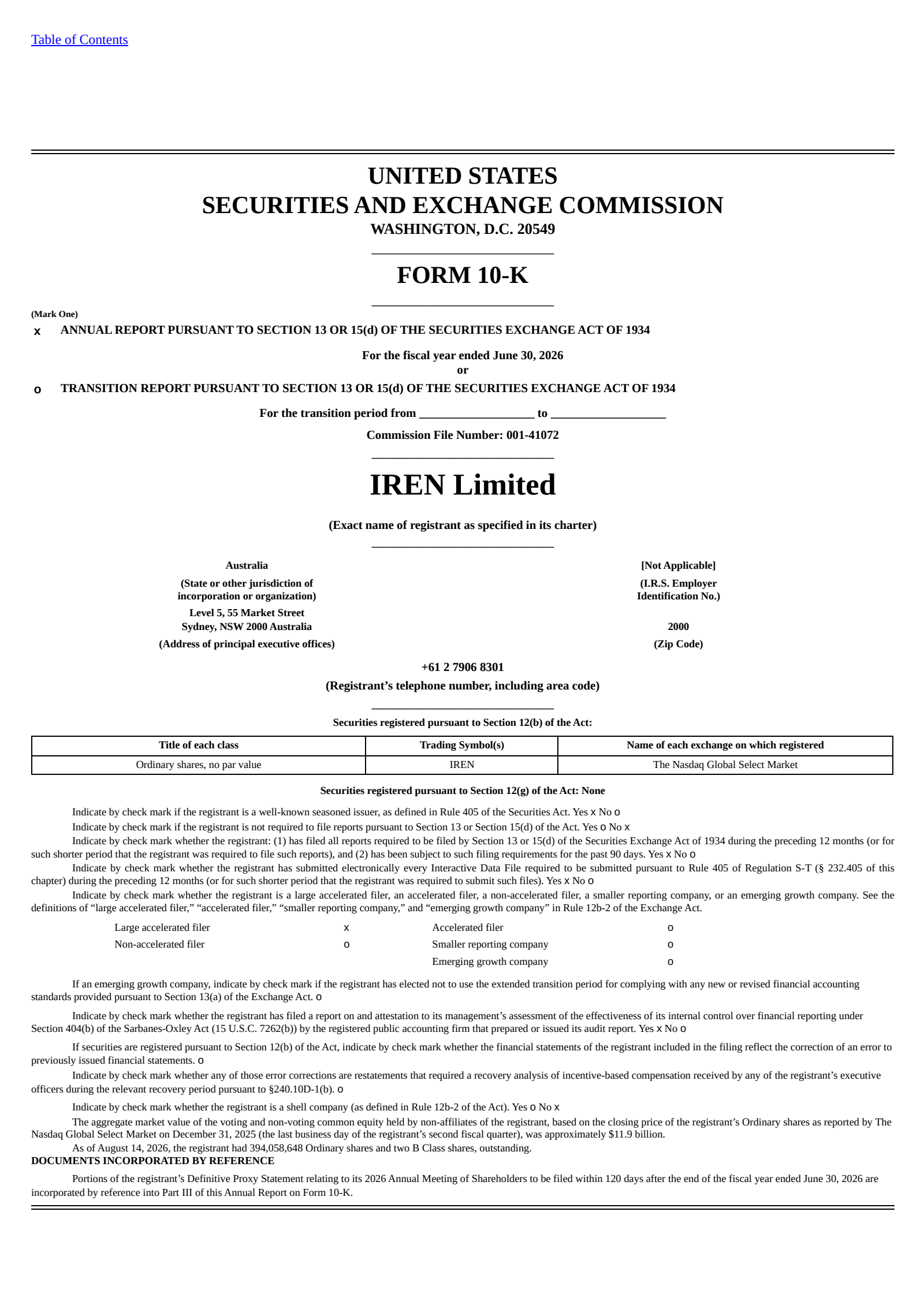IREN's Q4 2026 Annual report