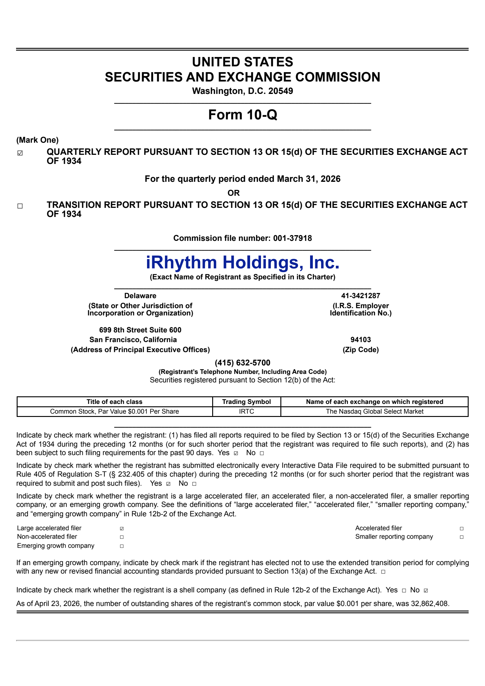 iRhythm Technologies' Q1 2026 Quarterly report