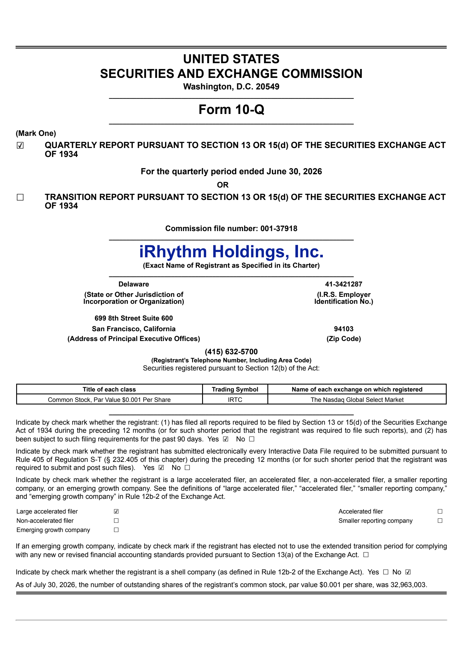 iRhythm Technologies' Q2 2026 Quarterly report