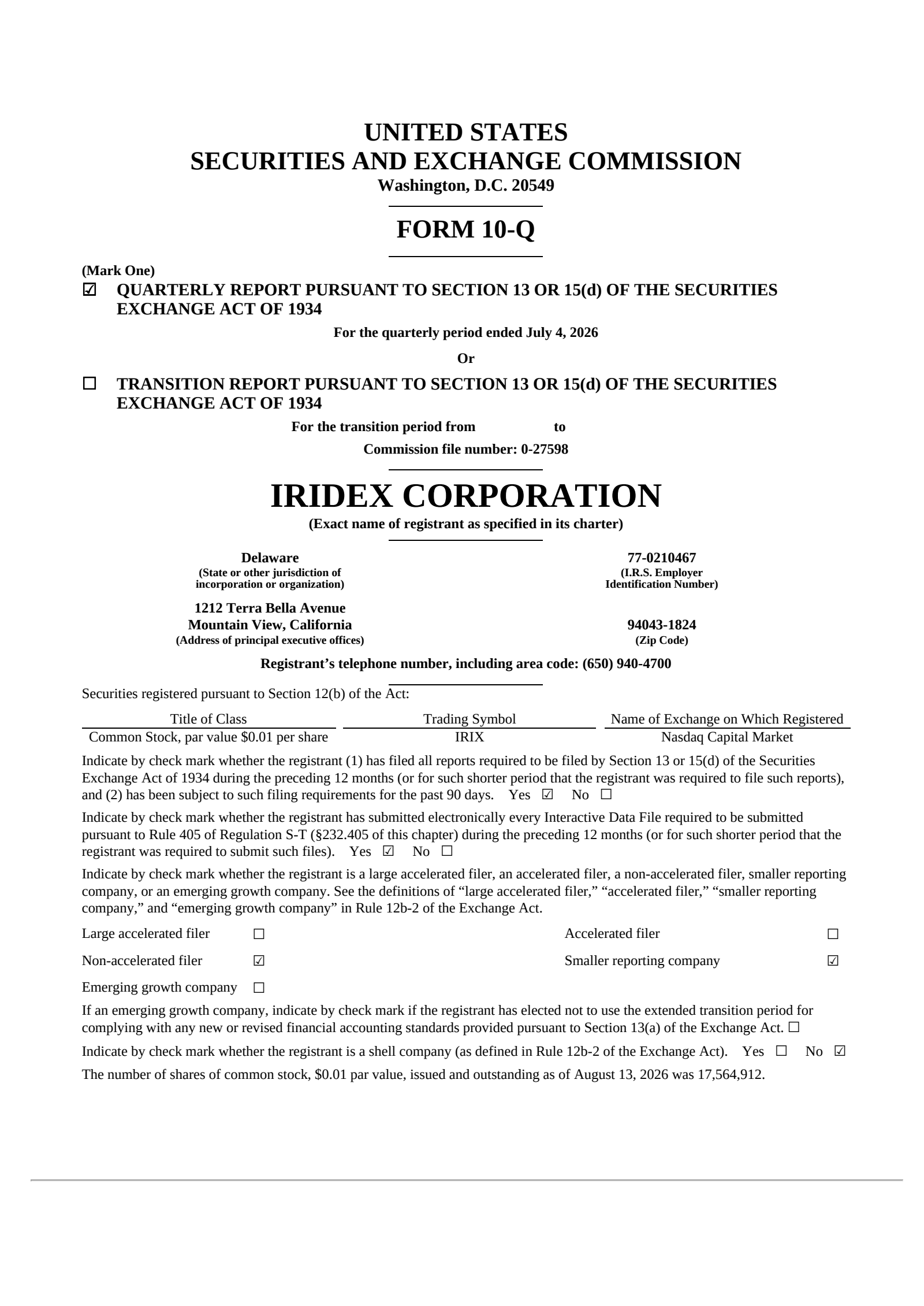 IRIDEX's Q2 2026 Quarterly report