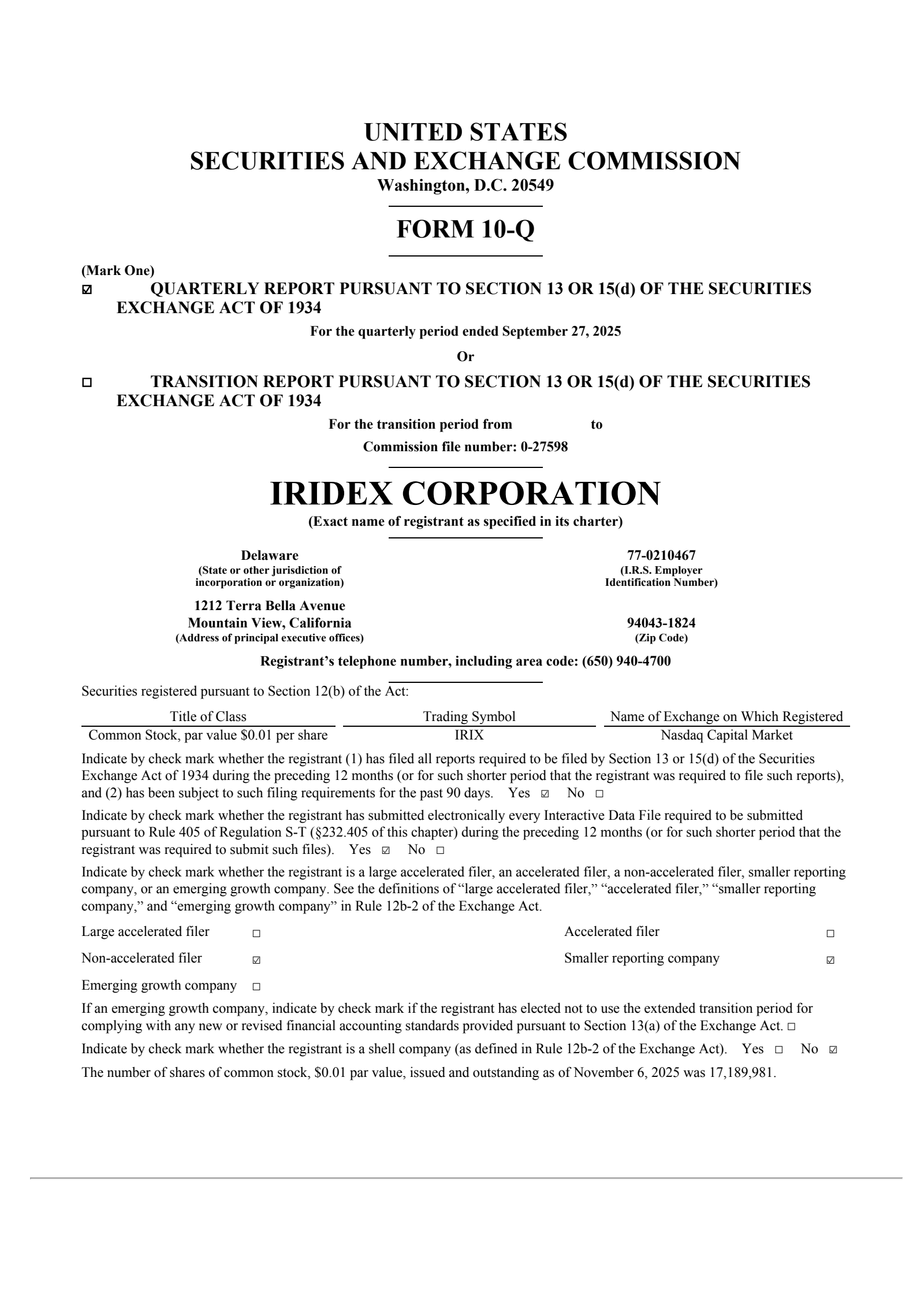 IRIDEX's Q3 2025 Quarterly Report
