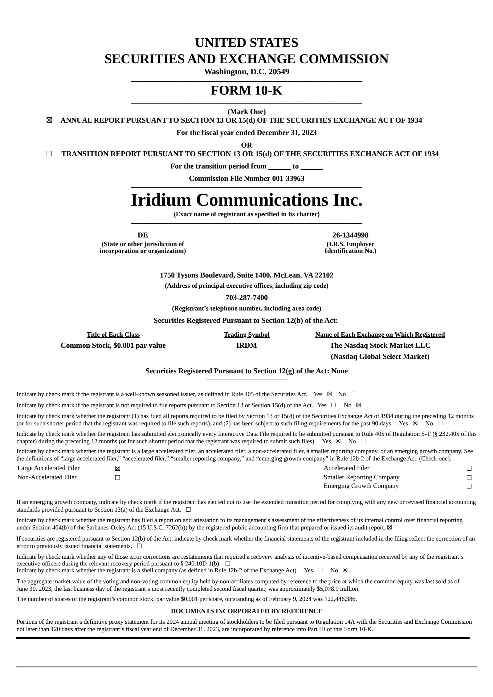 Iridium Communications' Q4 2023 Annual report