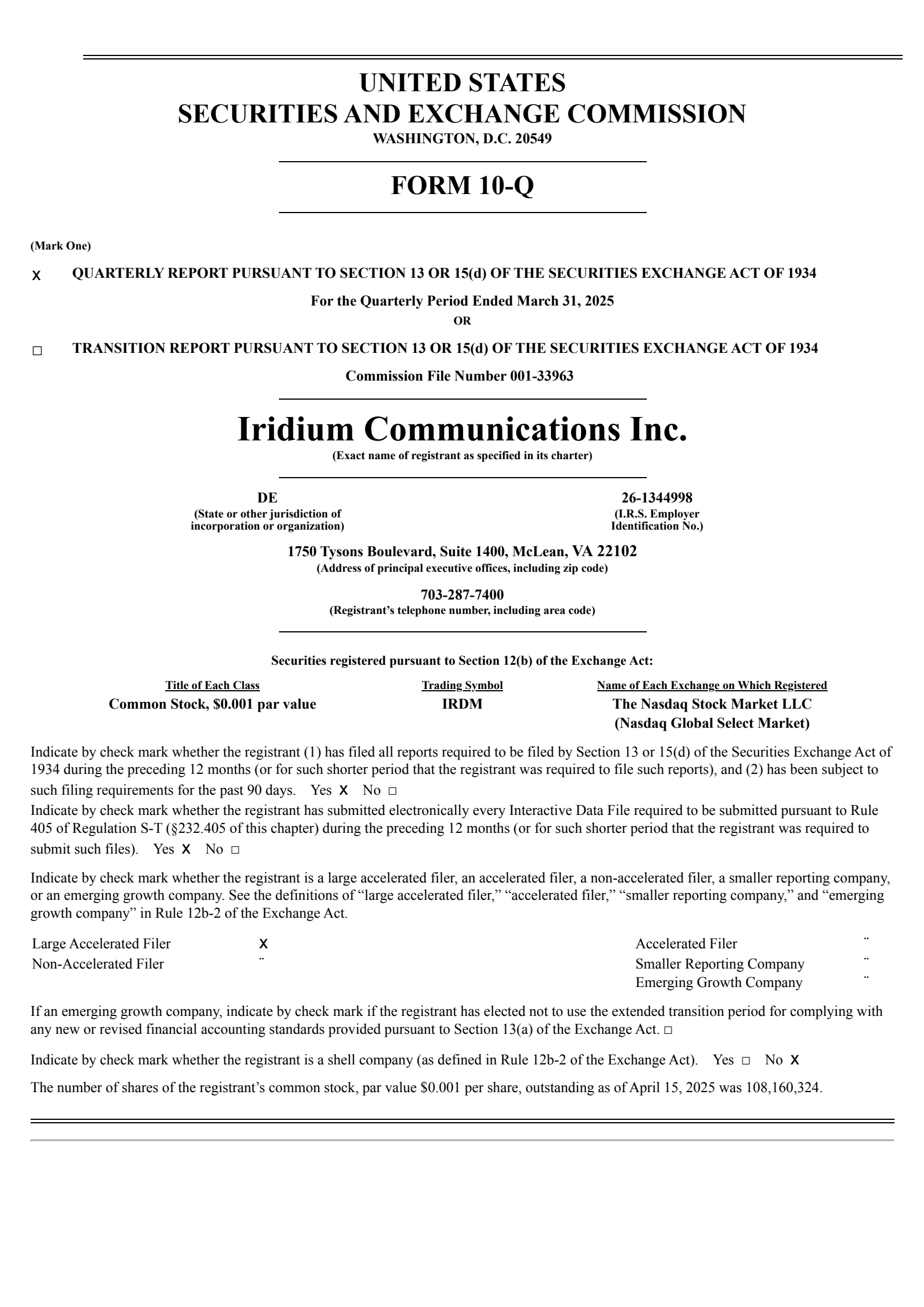 Iridium Communications' Q1 2025 Quarterly report