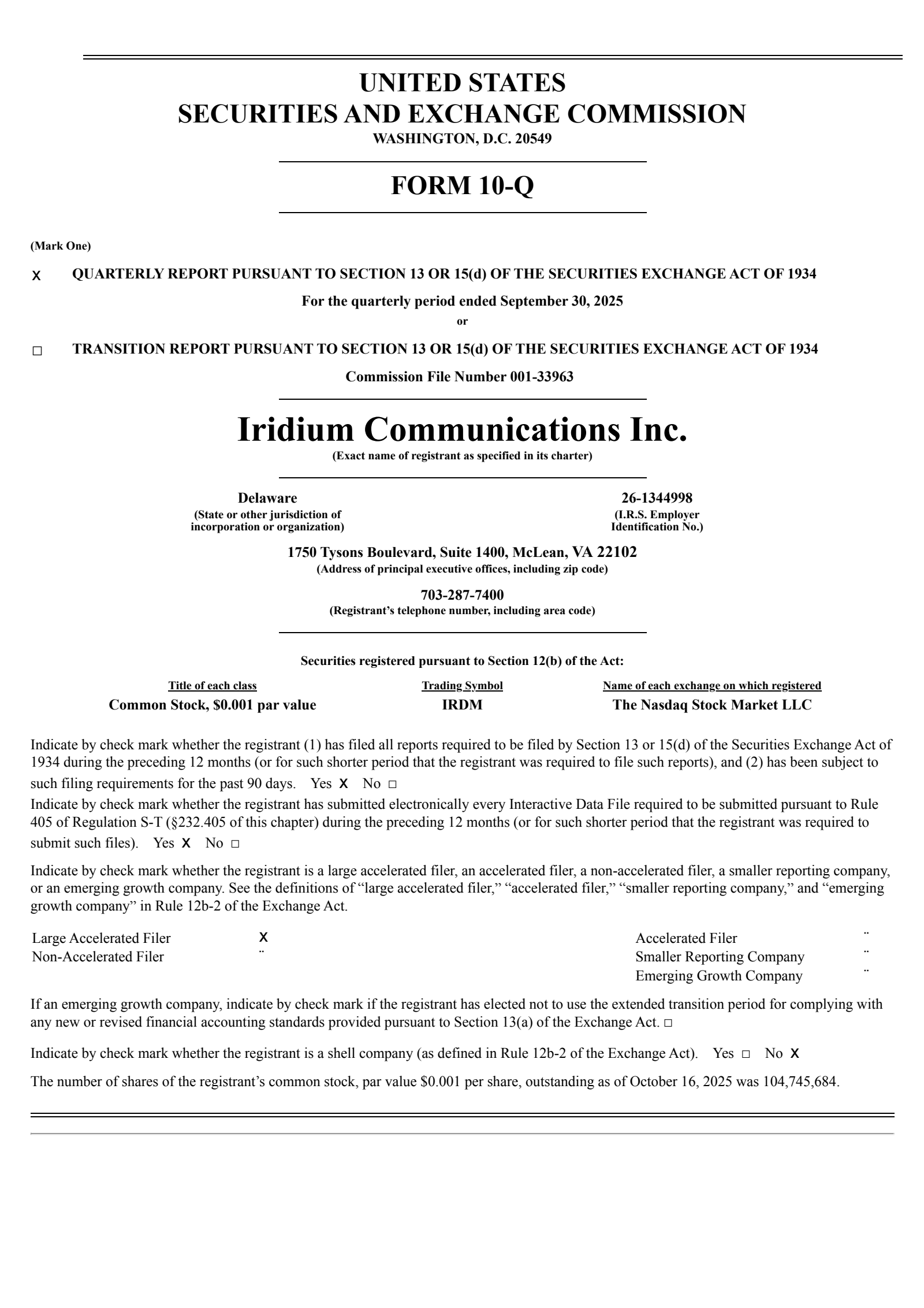 Iridium Communications' Q3 2025 Quarterly Report