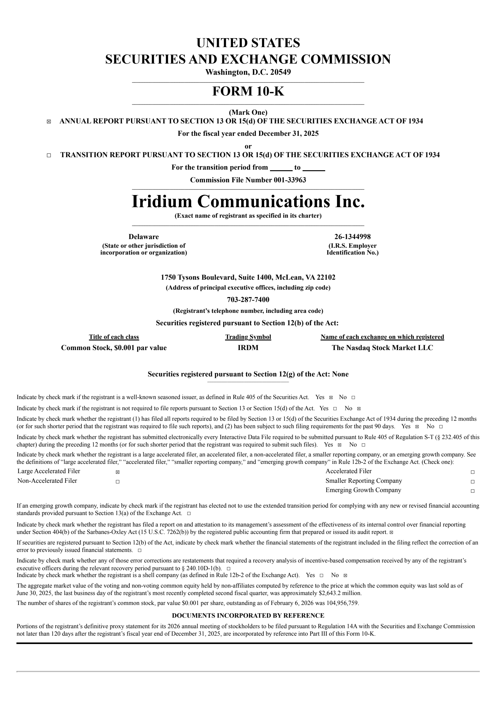 Iridium Communications' Q4 2025 Annual report