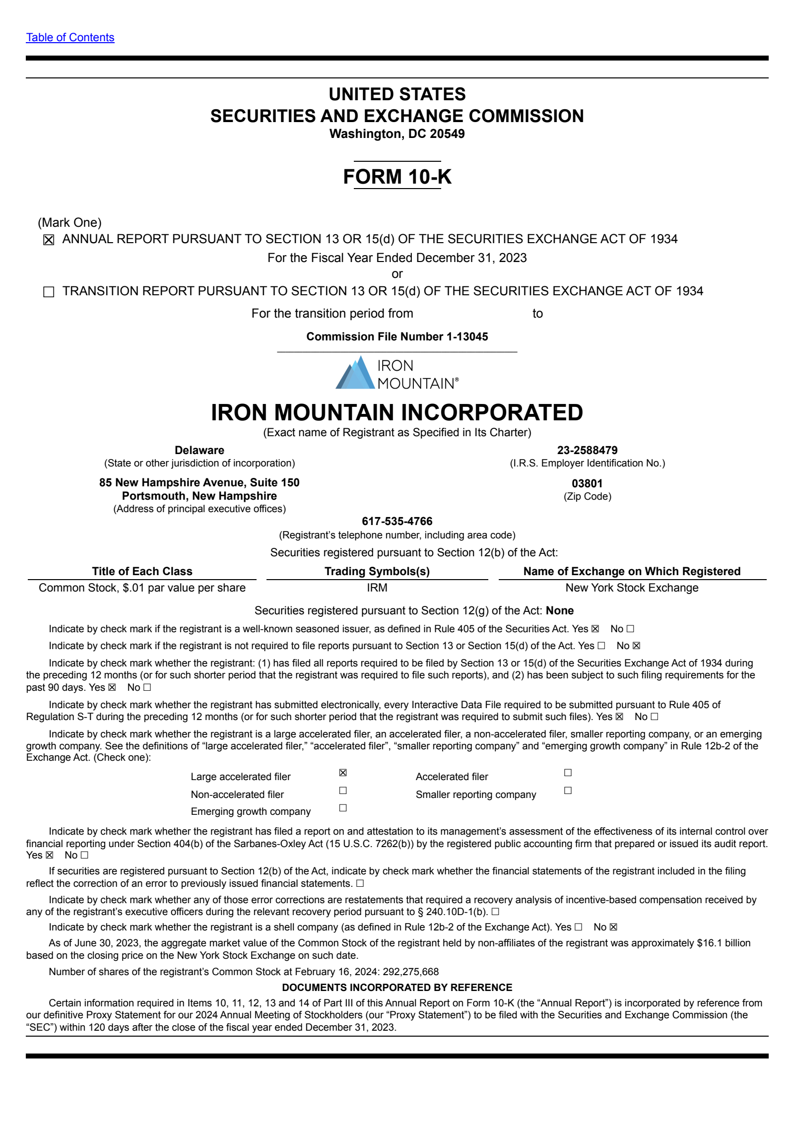 IRM Q4 2023 Earnings Report on 2/22/2024