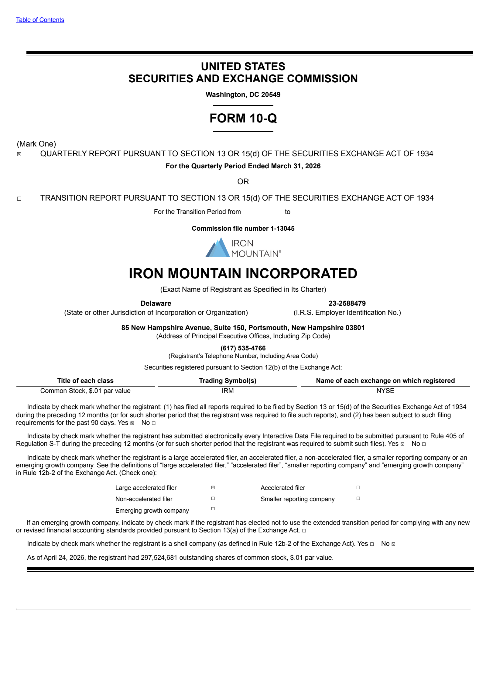 Iron Mountain's Q1 2026 Quarterly report