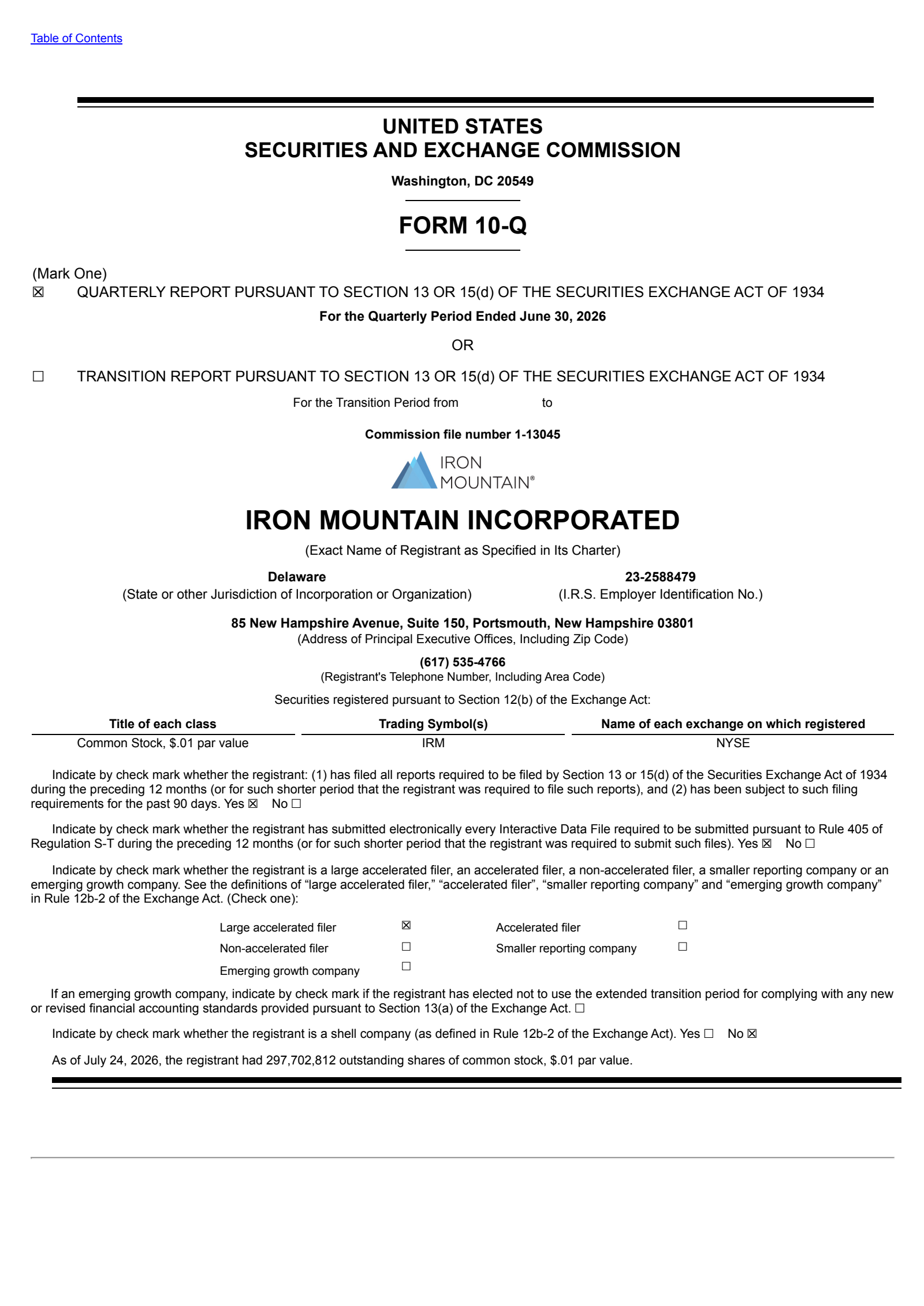 Iron Mountain's Q2 2026 Quarterly report