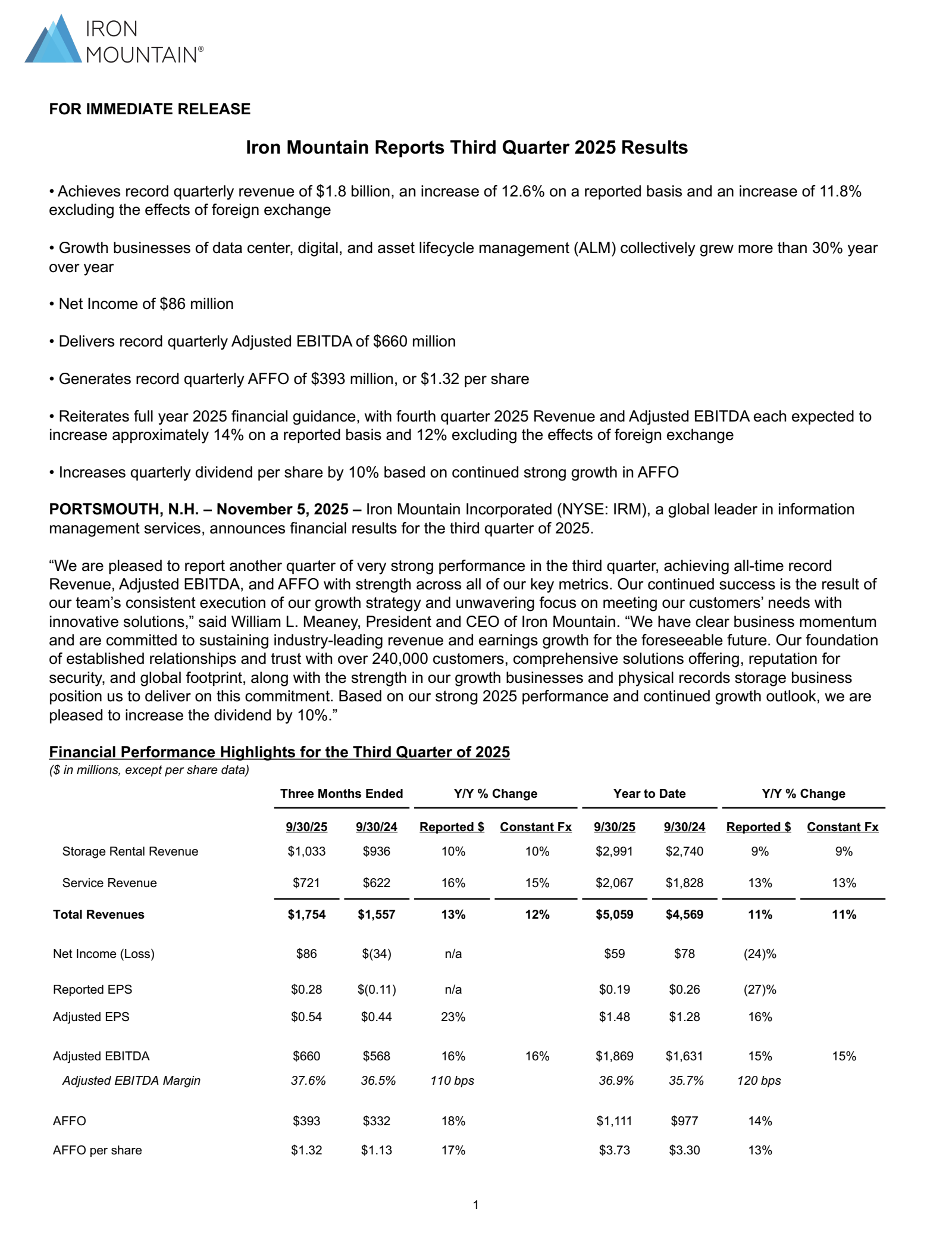 Iron Mountain's Q3 2025 Earnings Release