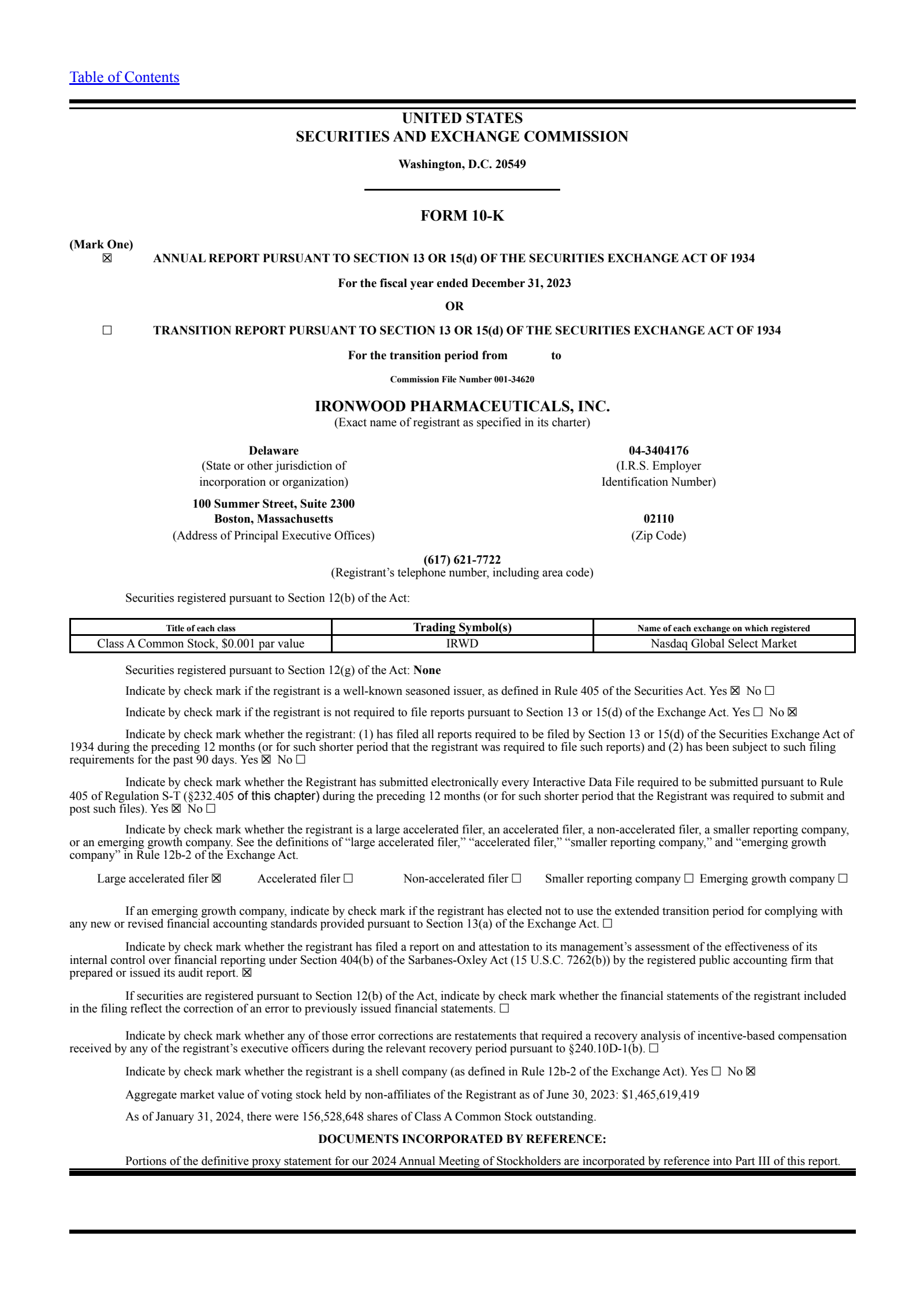 Ironwood Pharmaceuticals' Q4 2023 Annual report