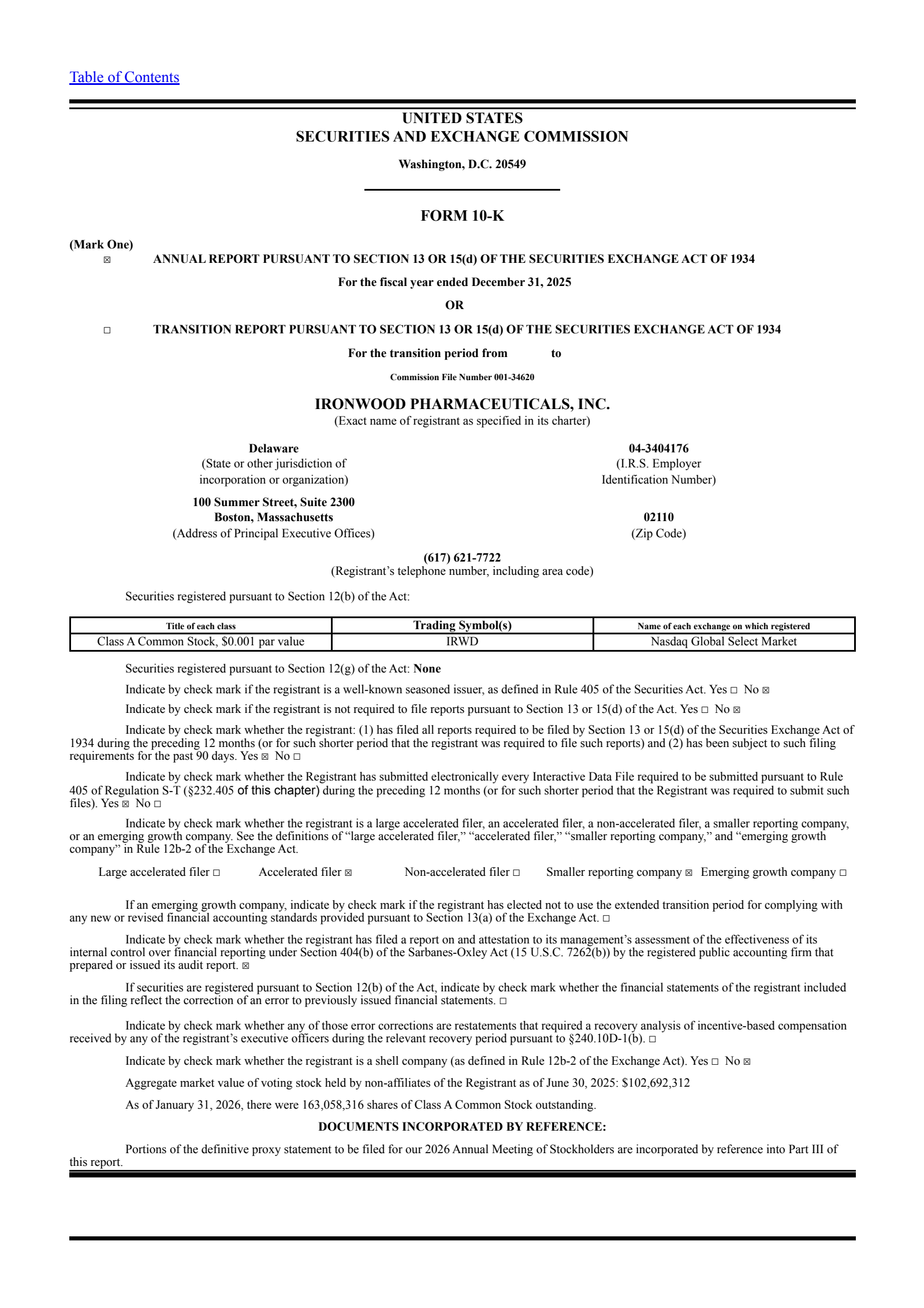 Ironwood Pharmaceuticals' Q4 2025 Annual report