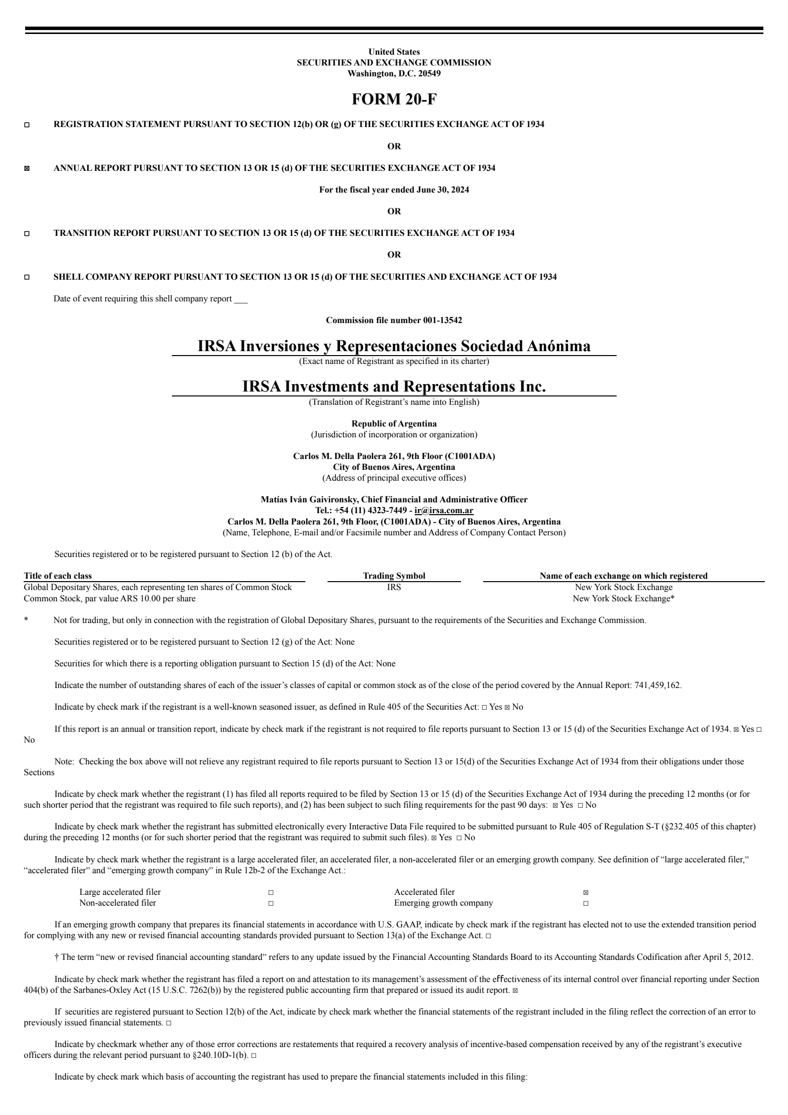 IRSA Inversiones Y Representaciones' Q4 2024 Annual report