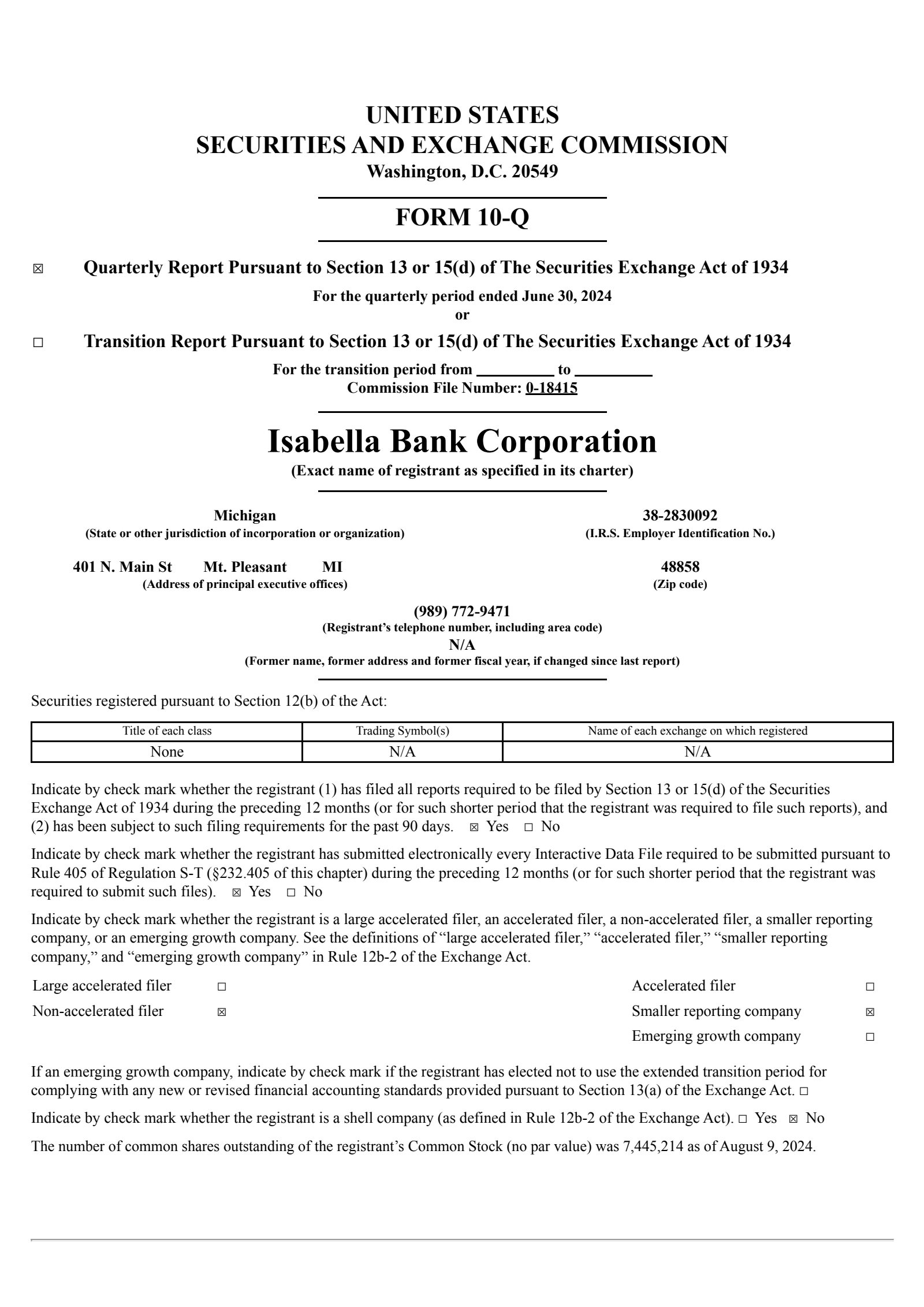 Isabella Bank's Q2 2024 Quarterly report