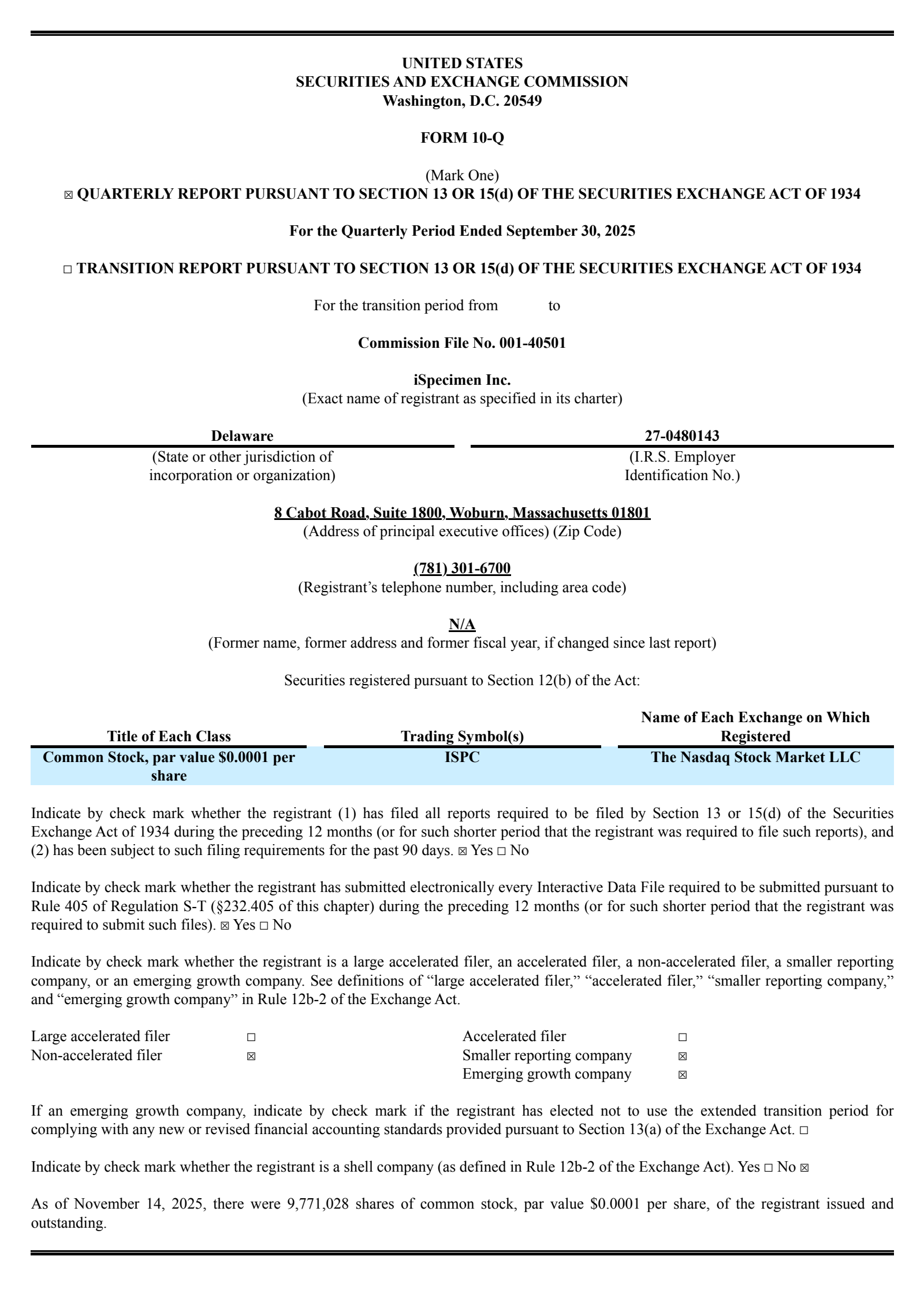 iSpecimen's Q3 2025 Quarterly Report