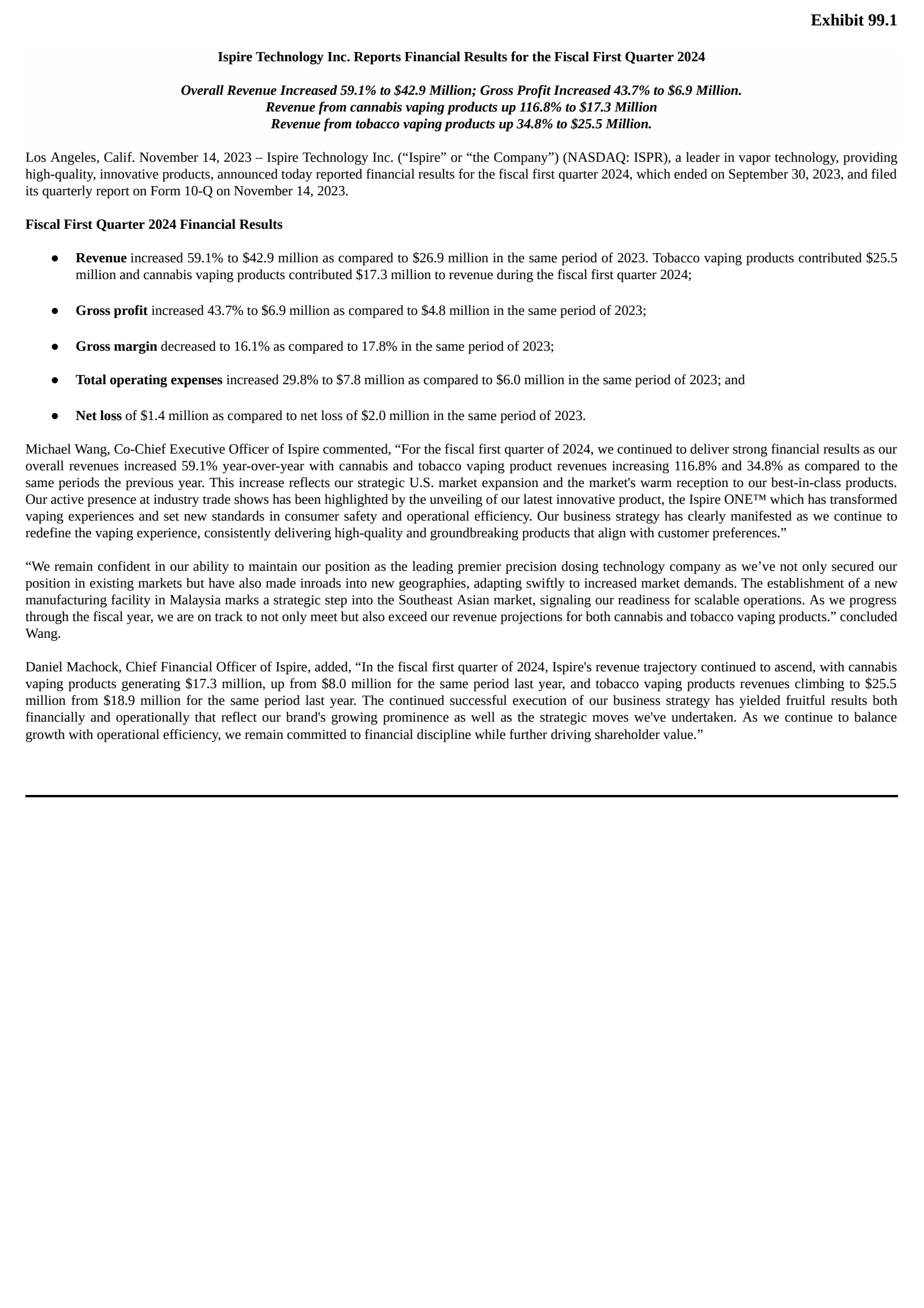 Ispire Technology's Q1 2024 Press Release