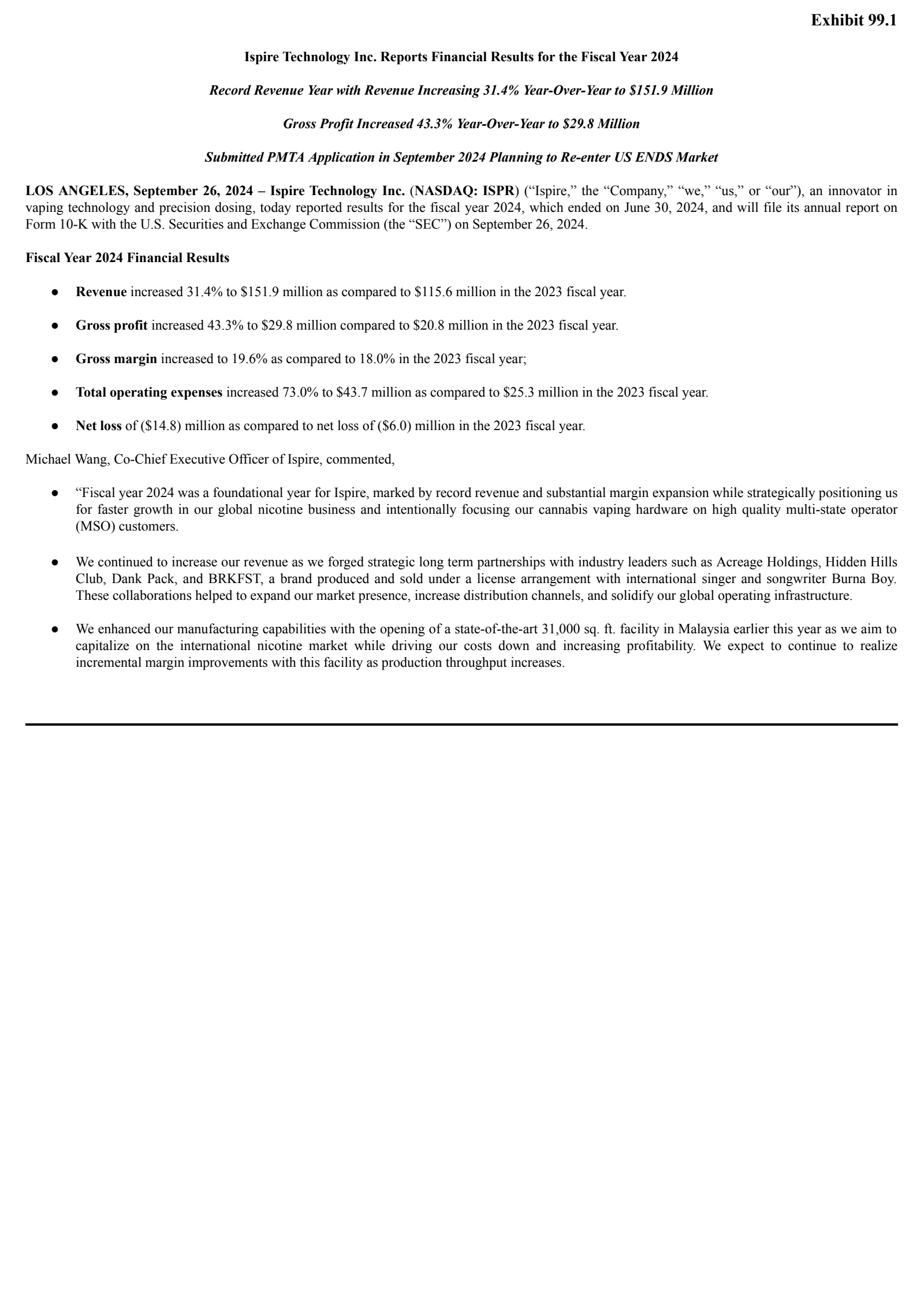 Ispire Technology's Q4 2024 Press Release