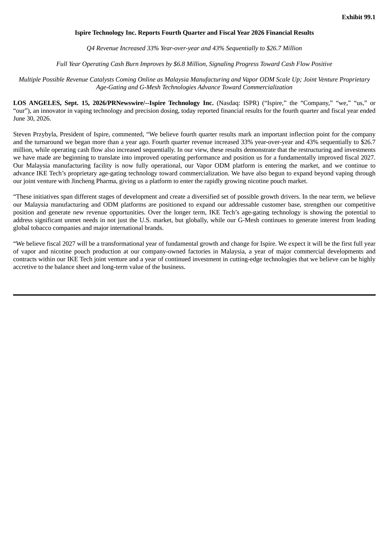 Ispire Technology's Q4 2026 Press Release