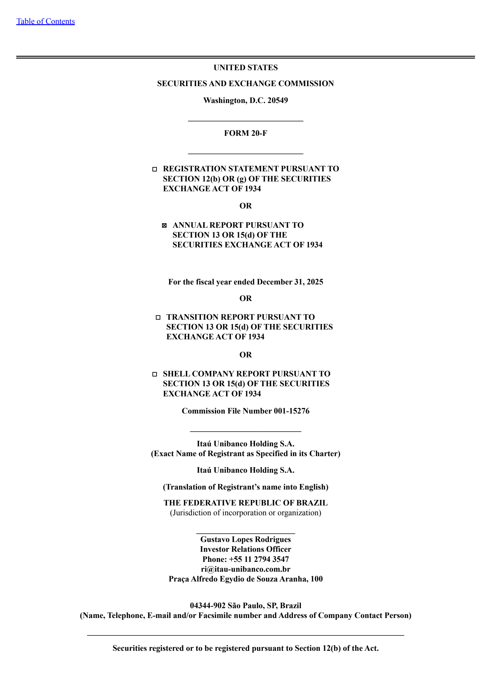 Itau Unibanco's Q4 2025 Annual report