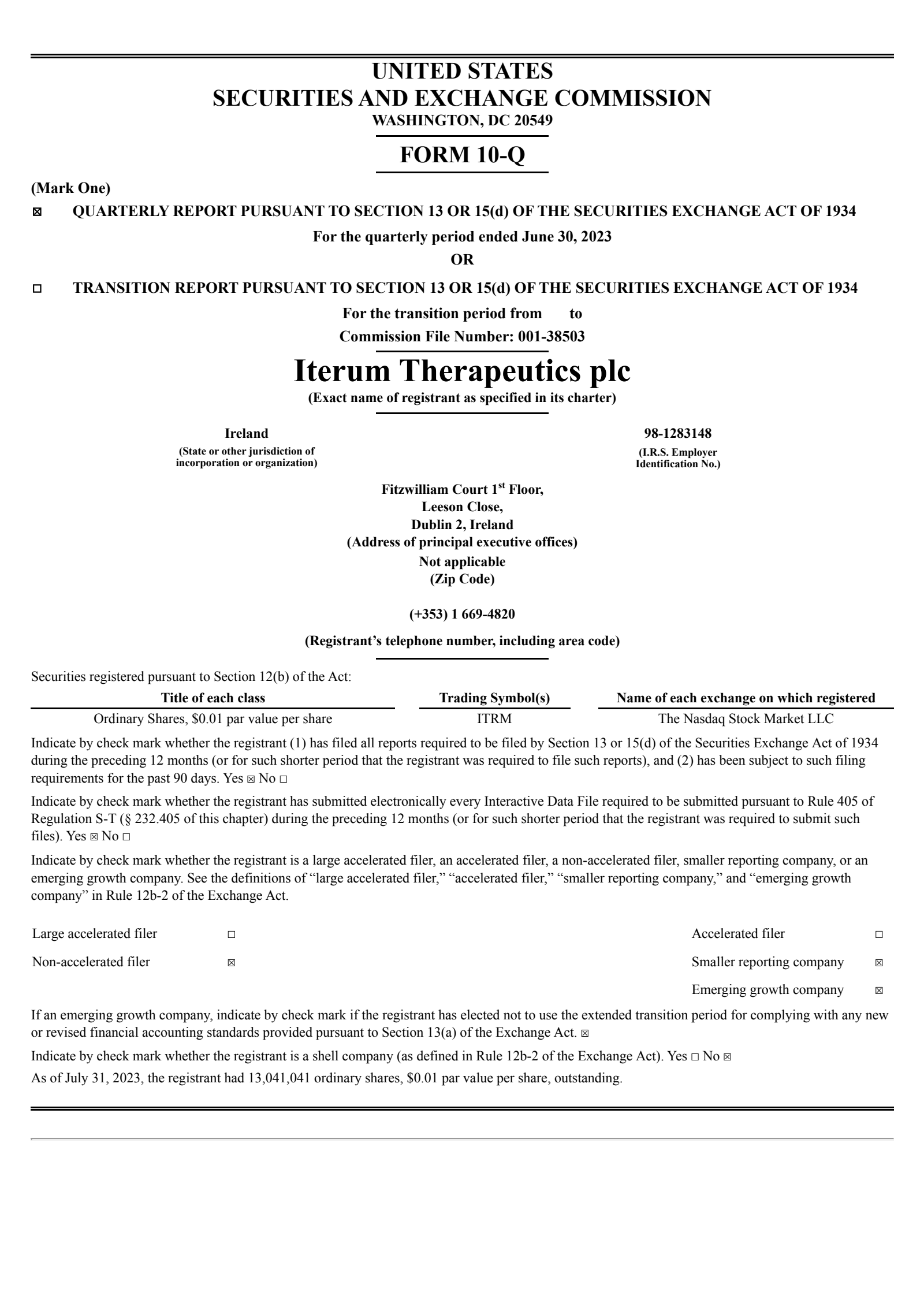 Iterum Therapeutics' Q2 2023 Quarterly report