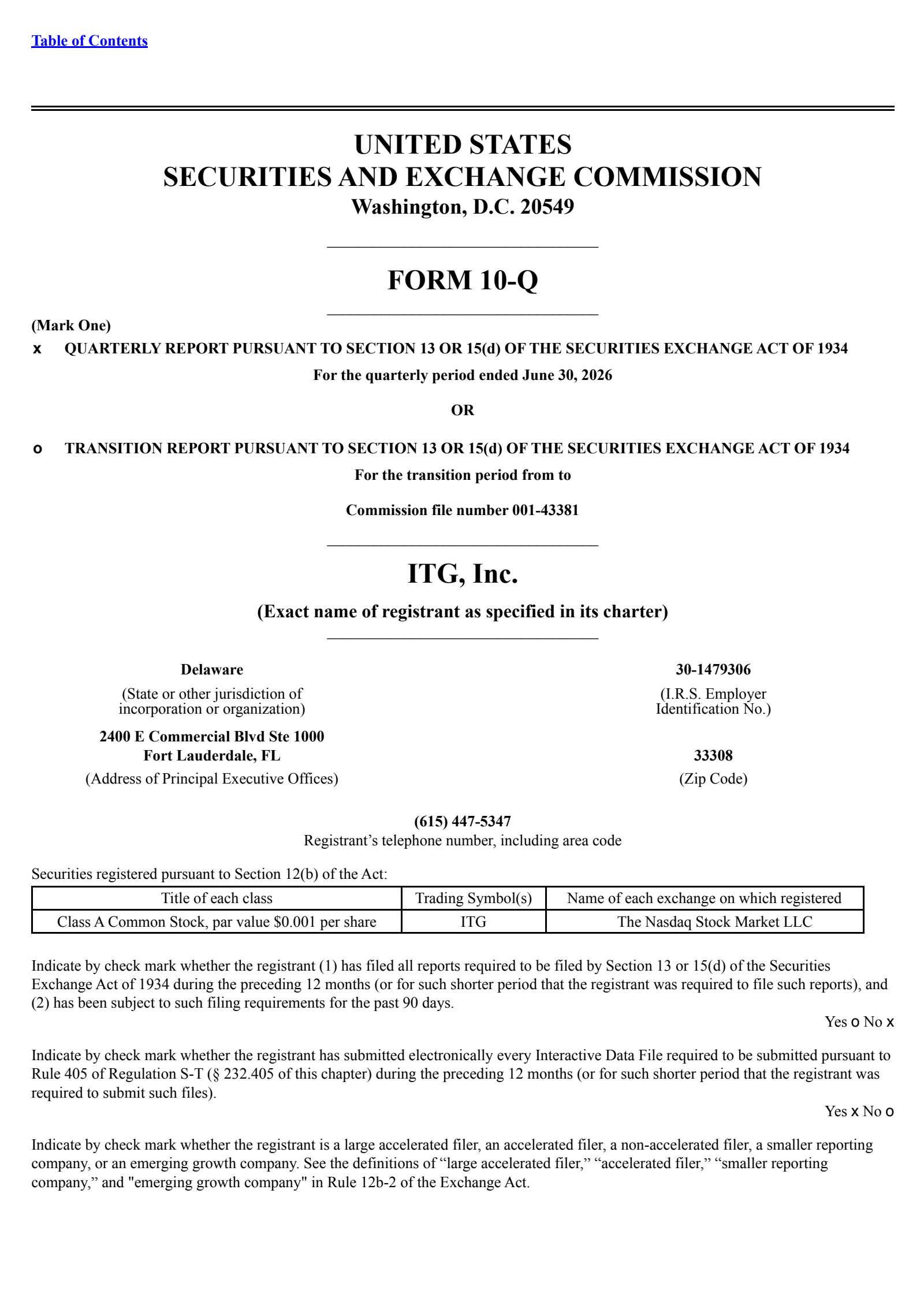 ITG's Q2 2026 Quarterly report