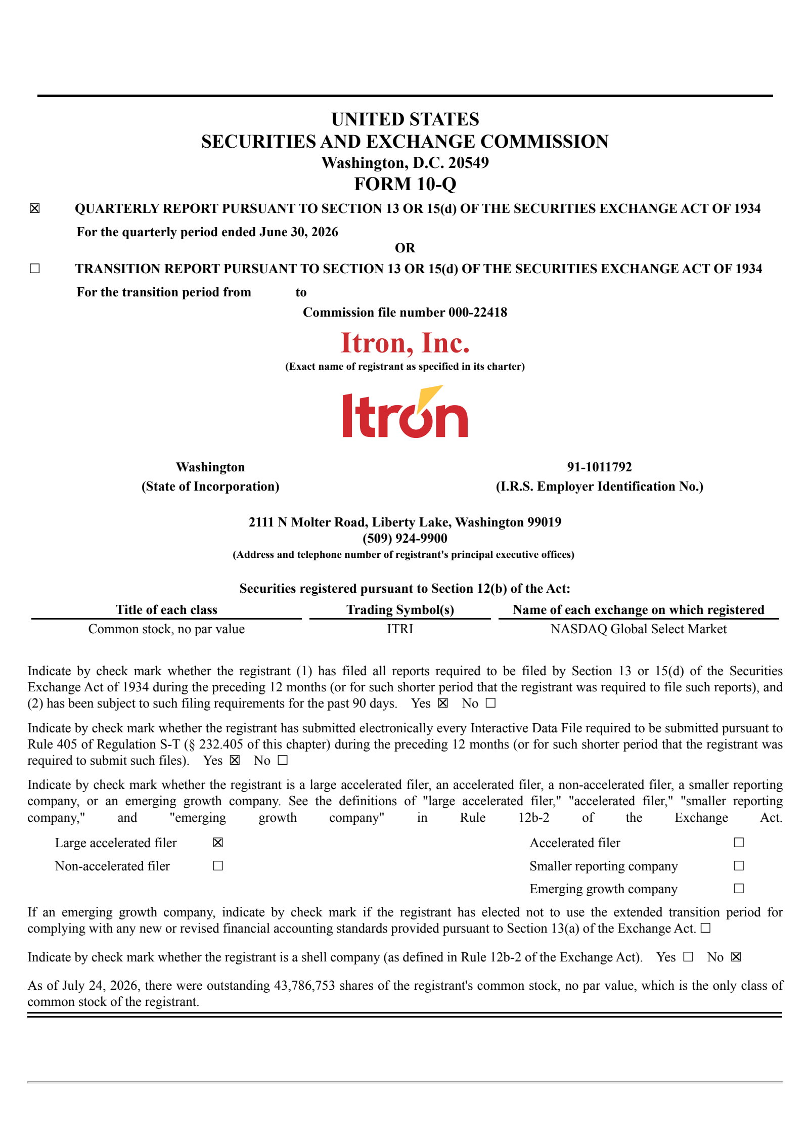 Itron's Q2 2026 Quarterly report