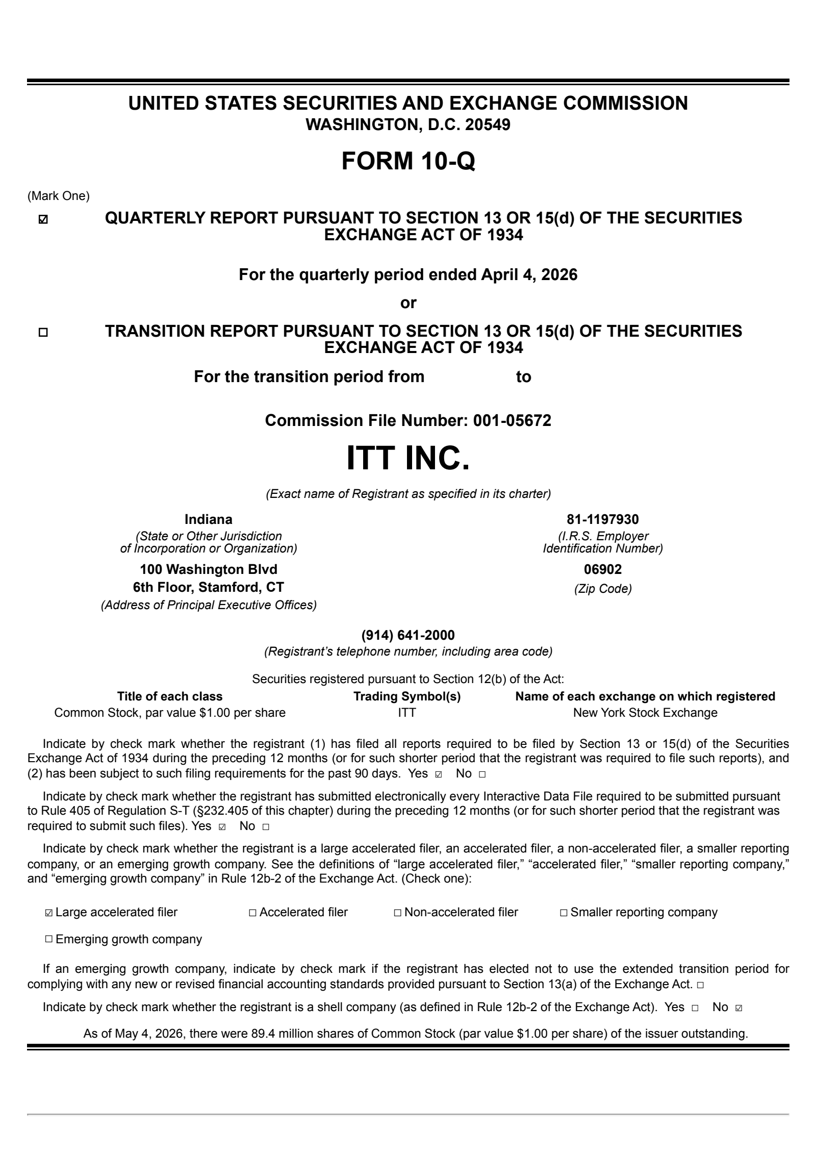 ITT's Q1 2026 Quarterly report