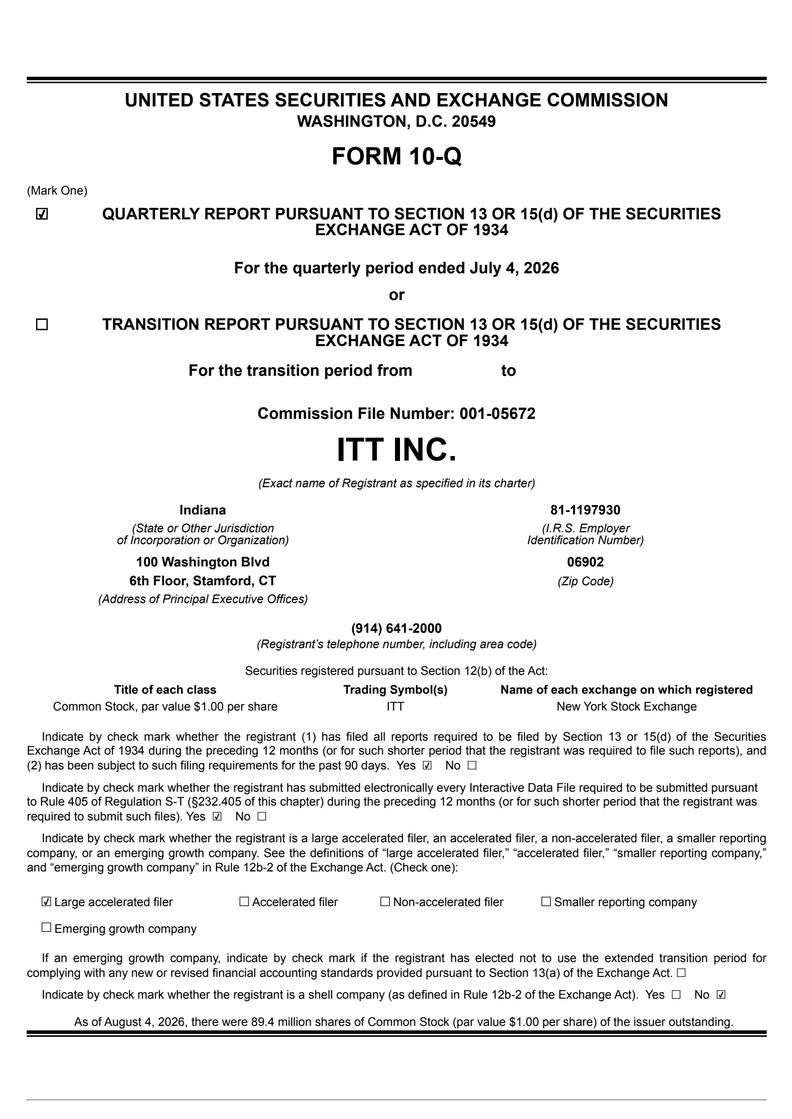 ITT's Q2 2026 Quarterly report
