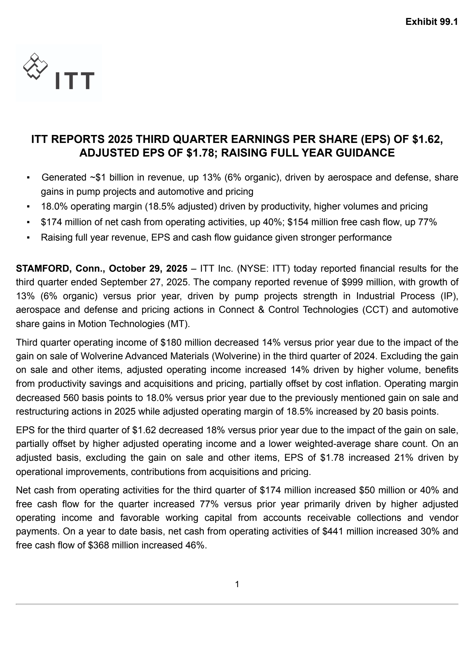 ITT's Q3 2025 Earnings Release