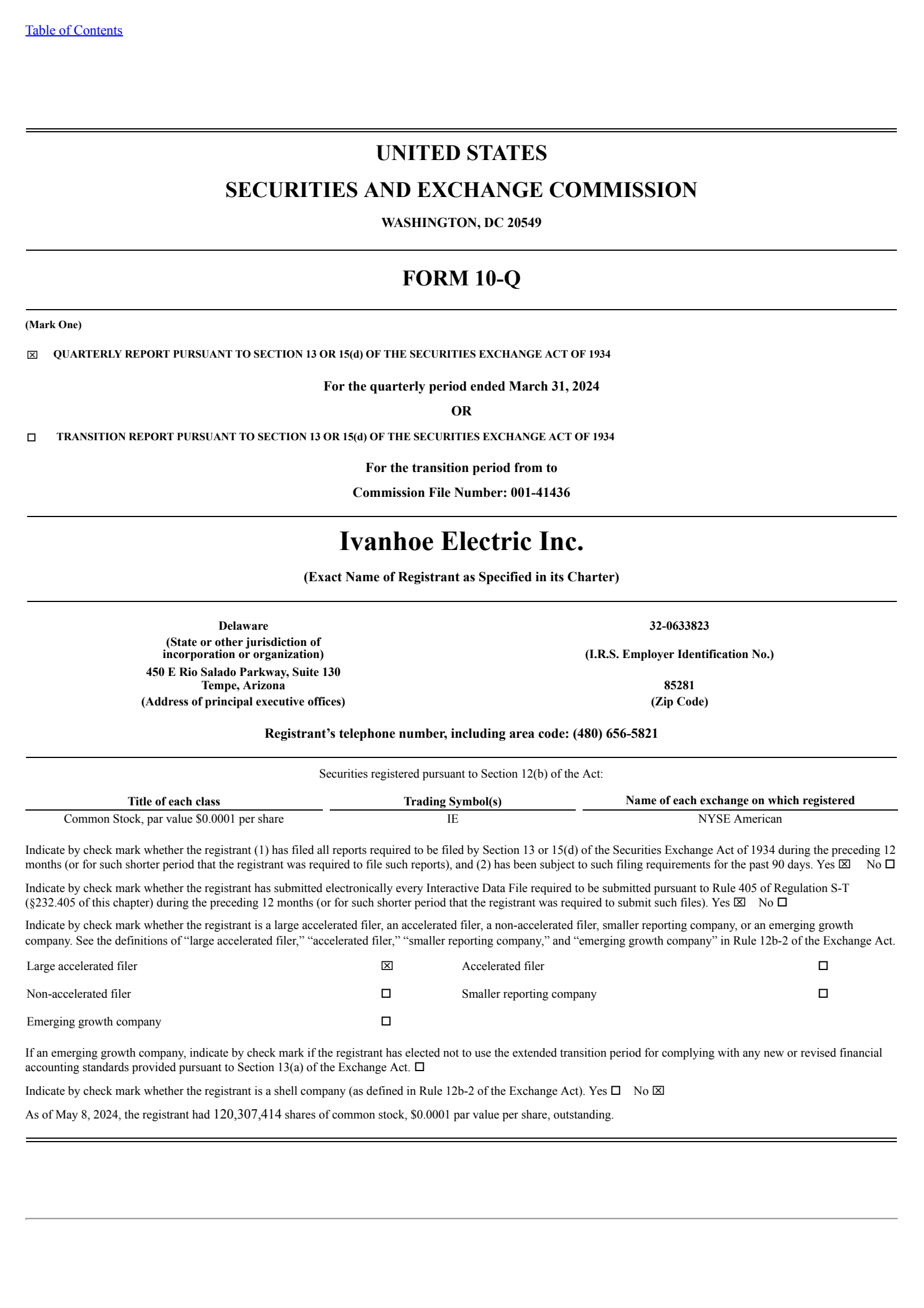 Ivanhoe Electric's Q1 2024 Press Release
