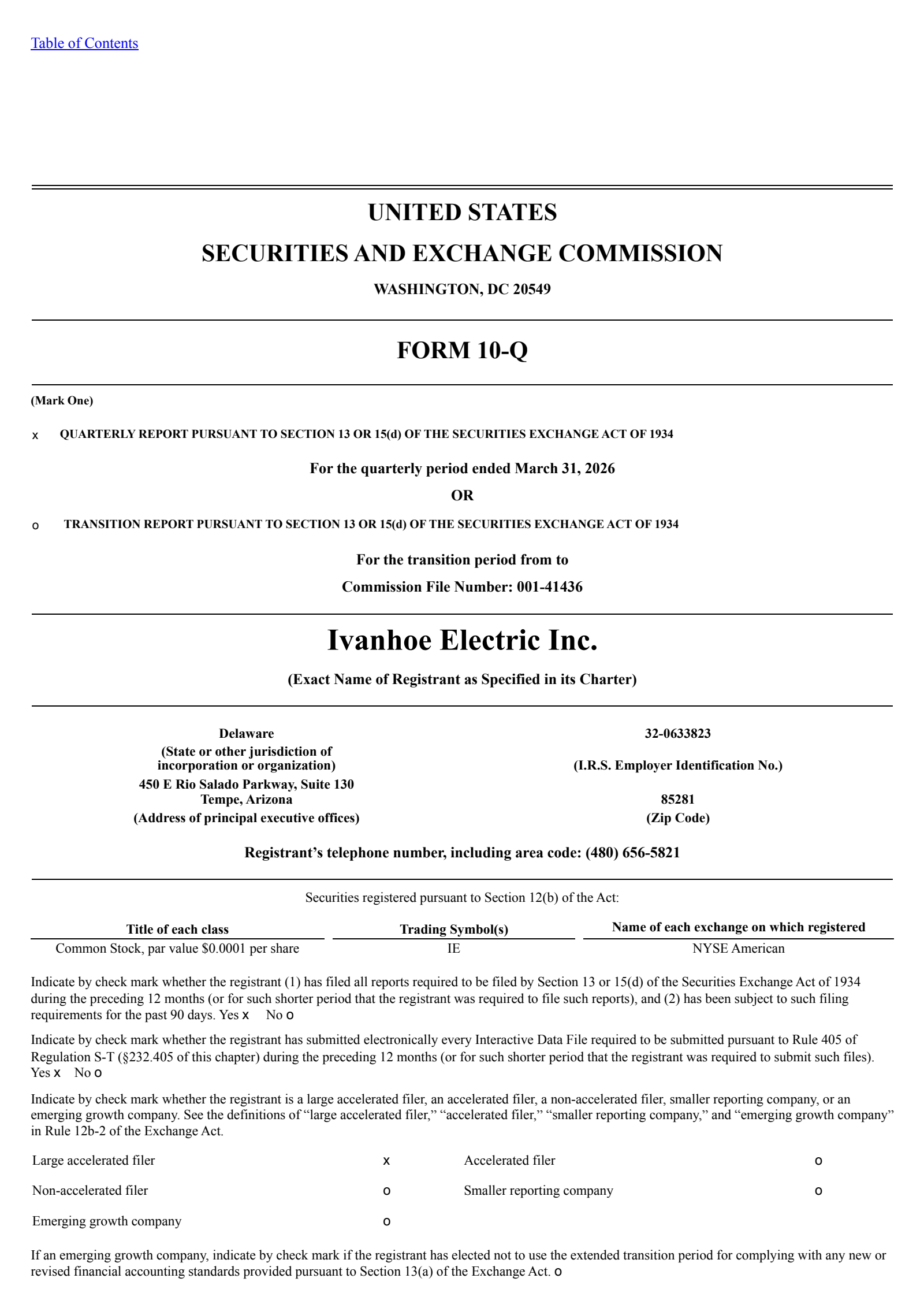 Ivanhoe Electric's Q1 2026 Quarterly report