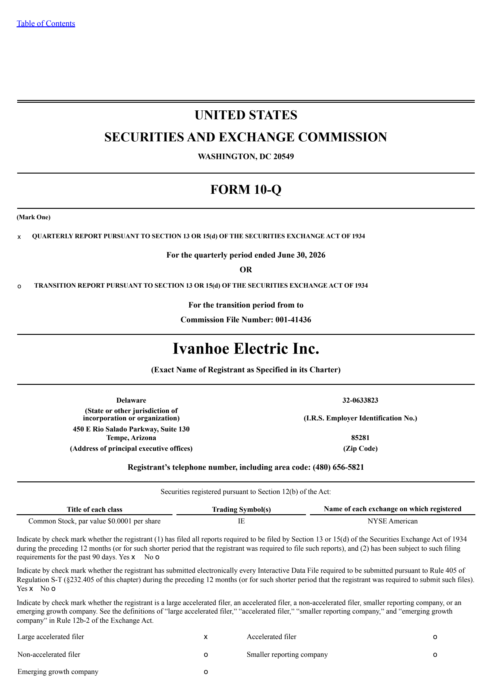Ivanhoe Electric's Q2 2026 Quarterly report