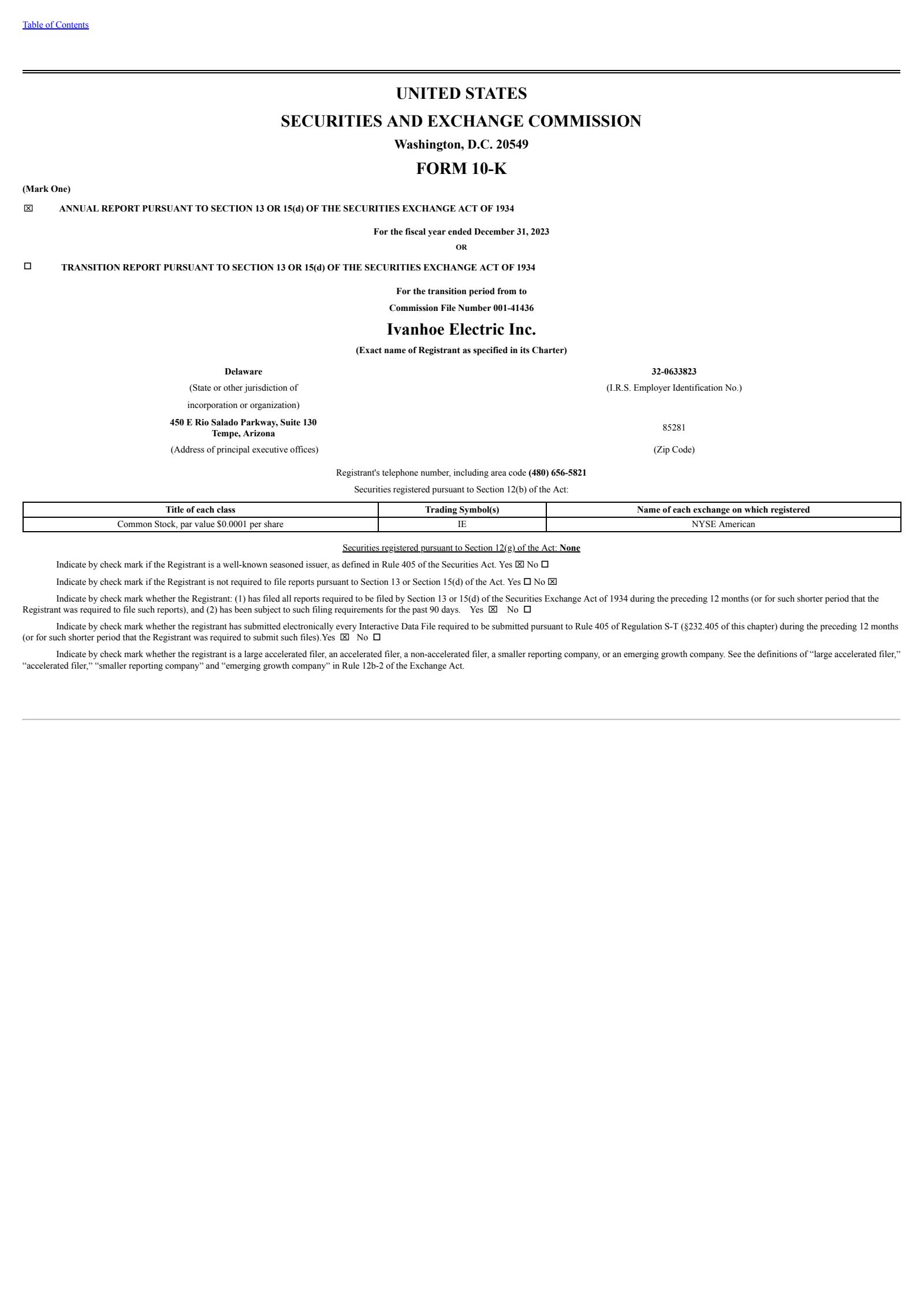Ivanhoe Electric's Q4 2023 Annual Report