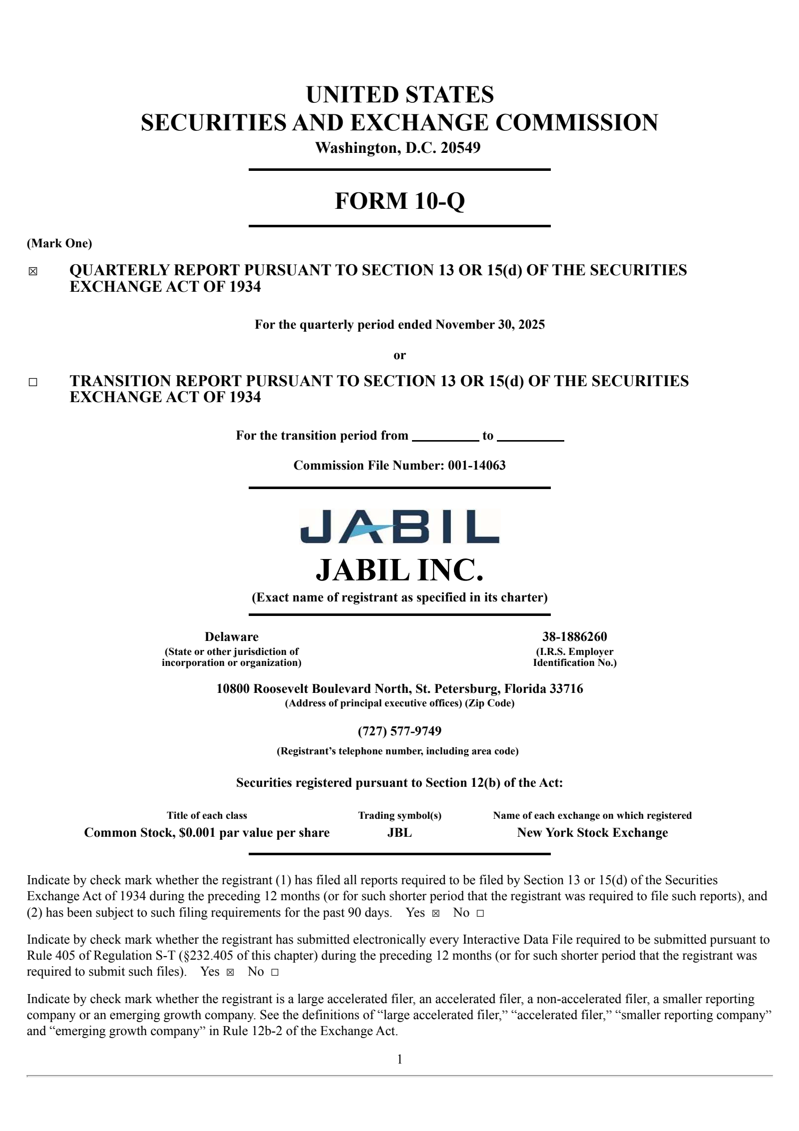 Jabil's Q1 2026 Quarterly Report