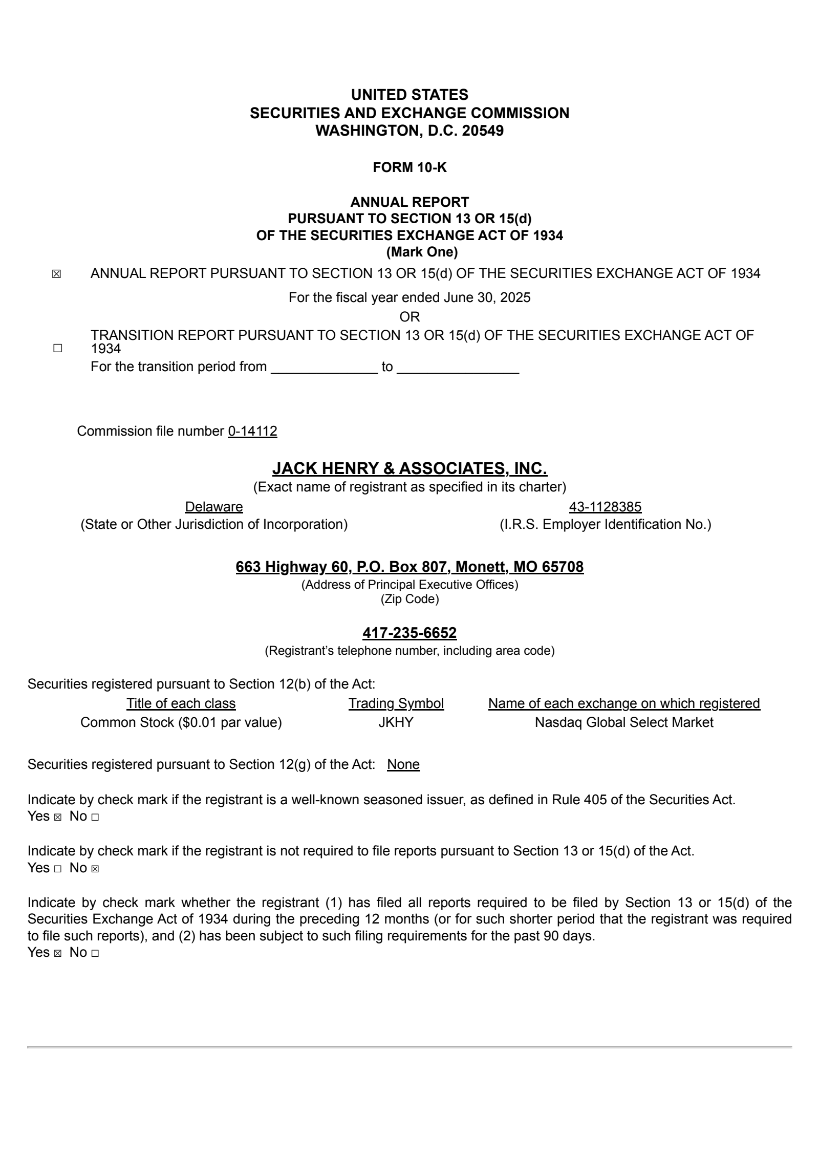 Jack Henry & Associates' Q4 2025 Annual report