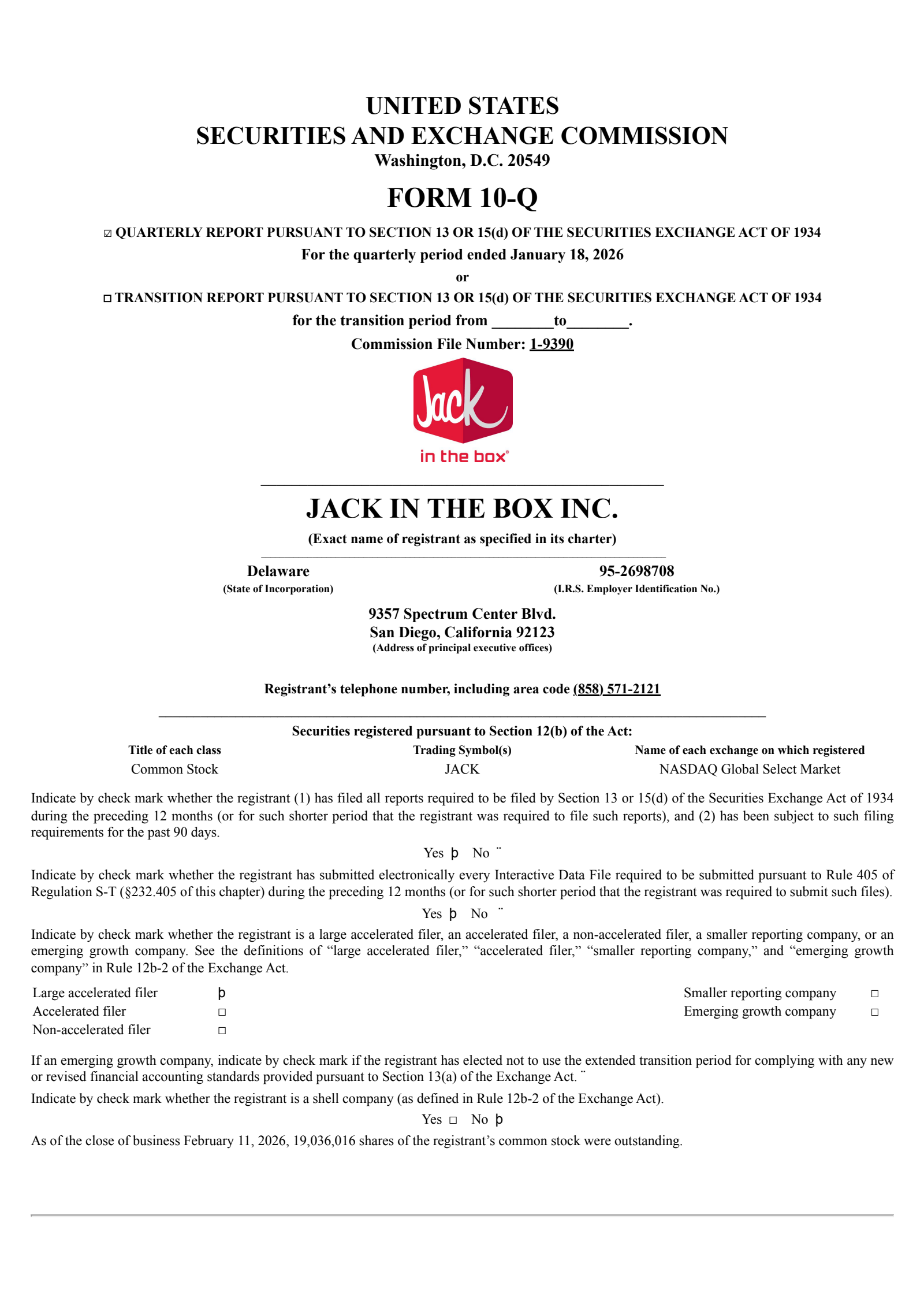 Jack In The Box's Q1 2026 Quarterly report