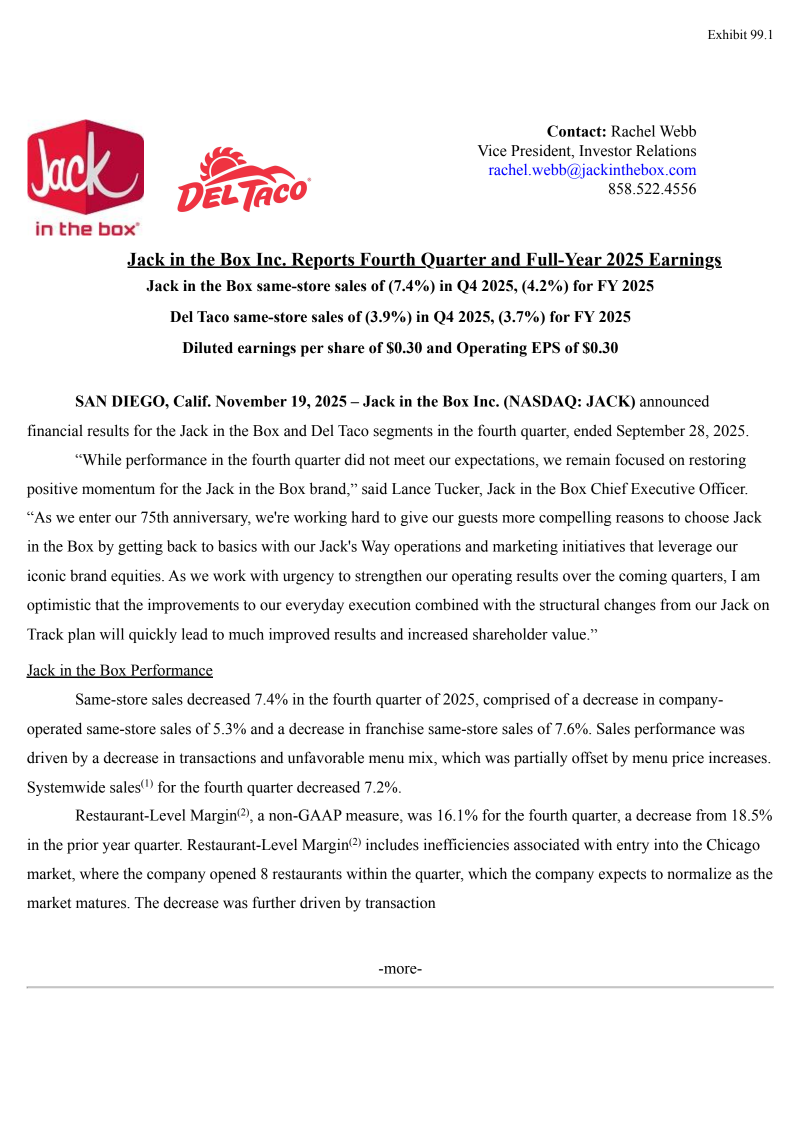 Jack In The Box's Q4 2025 Earnings Release