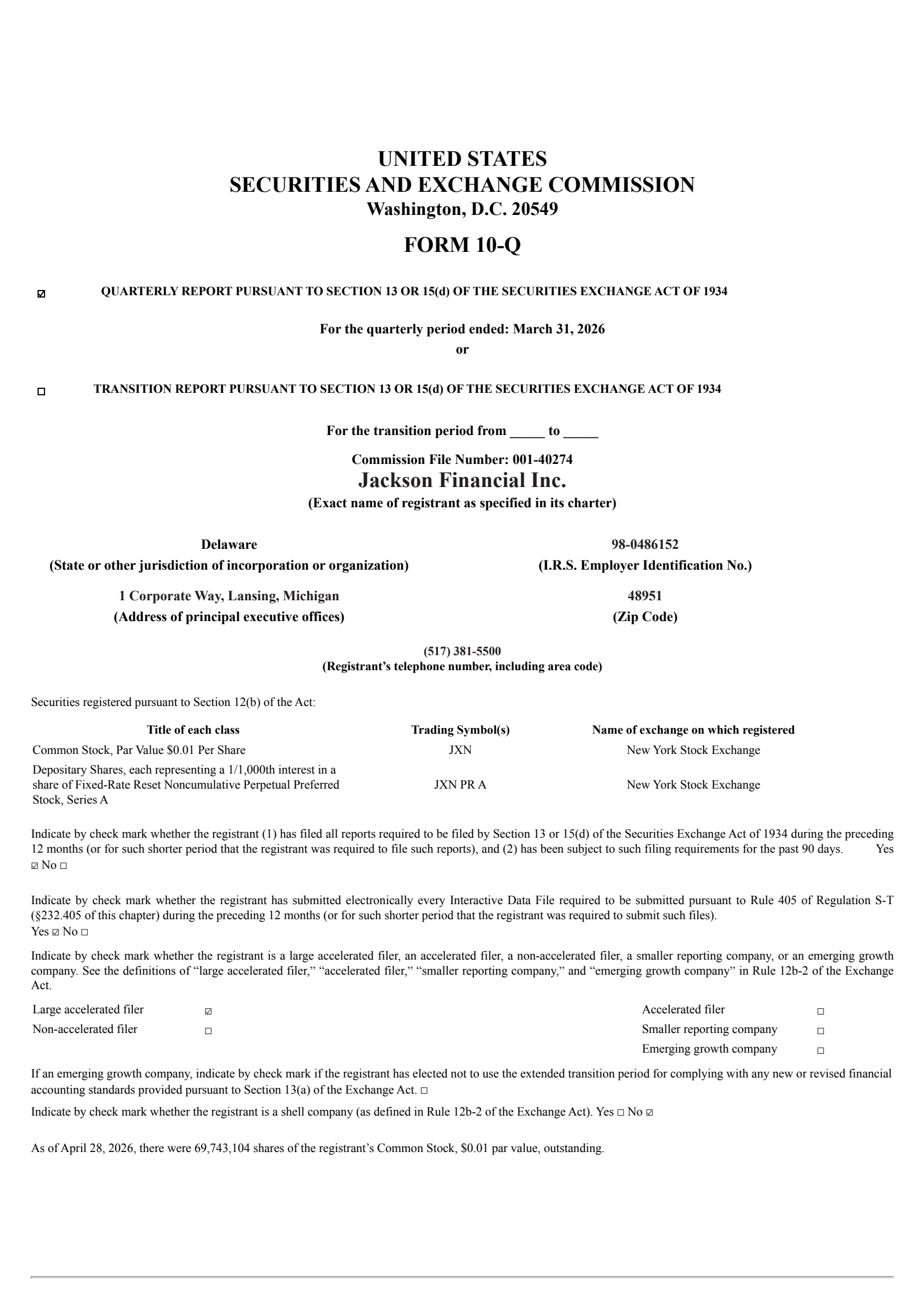 Jackson Financial's Q1 2026 Quarterly report