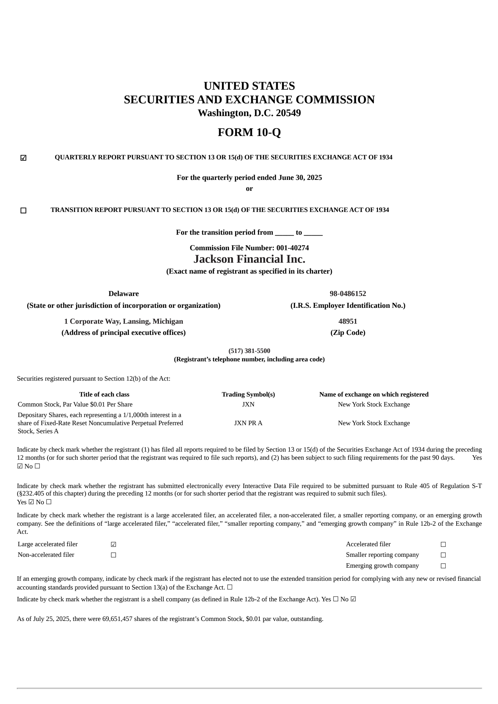 Jackson Financial's Q2 2025 Quarterly report